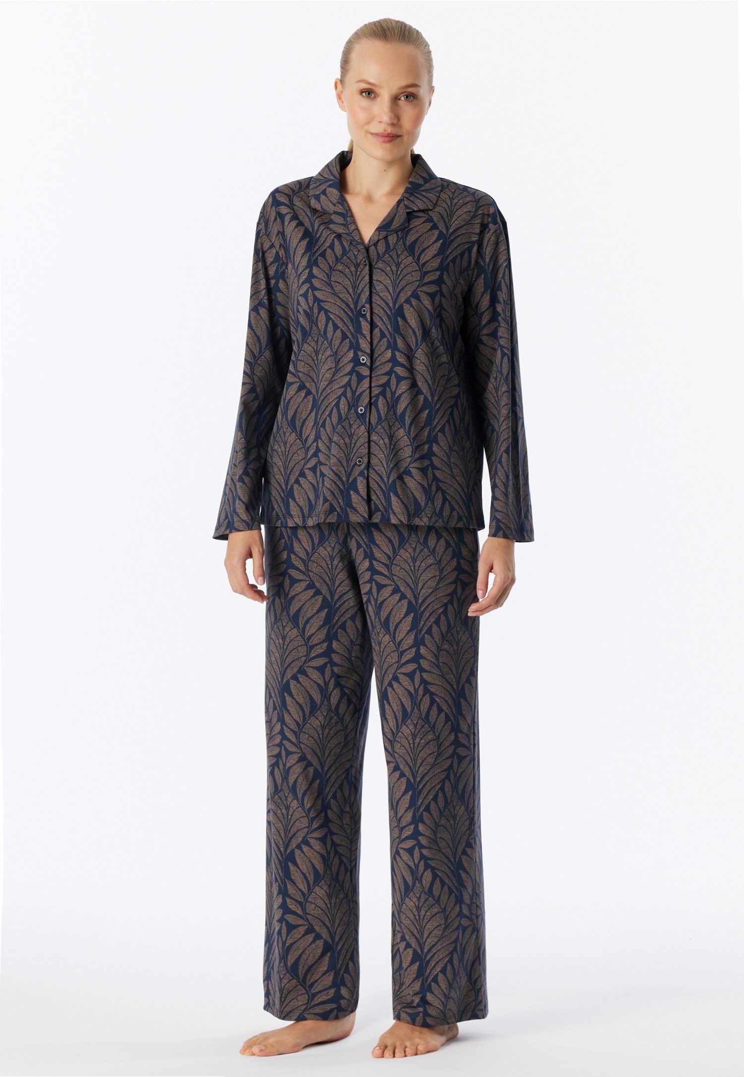 Schiesser Pyjama Interlock mit klassischem Kragen und durchgehender Knopfleiste