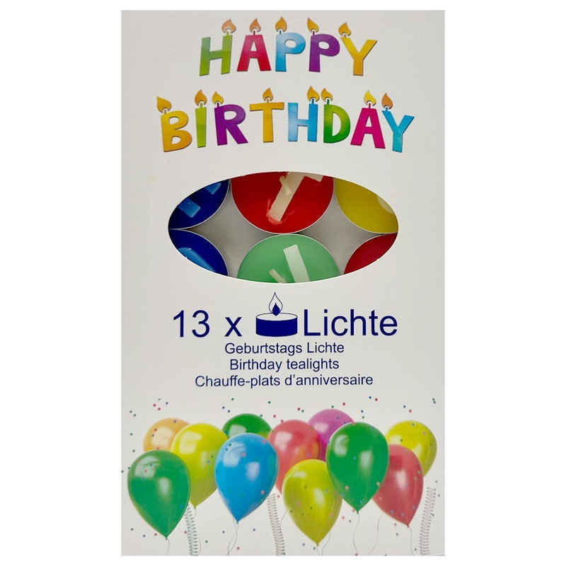 KCB Geburtstagskerze Happy Birthday 13 Kerzen mit Buchstaben bunte Teelichter Geburtstag (13-tlg)