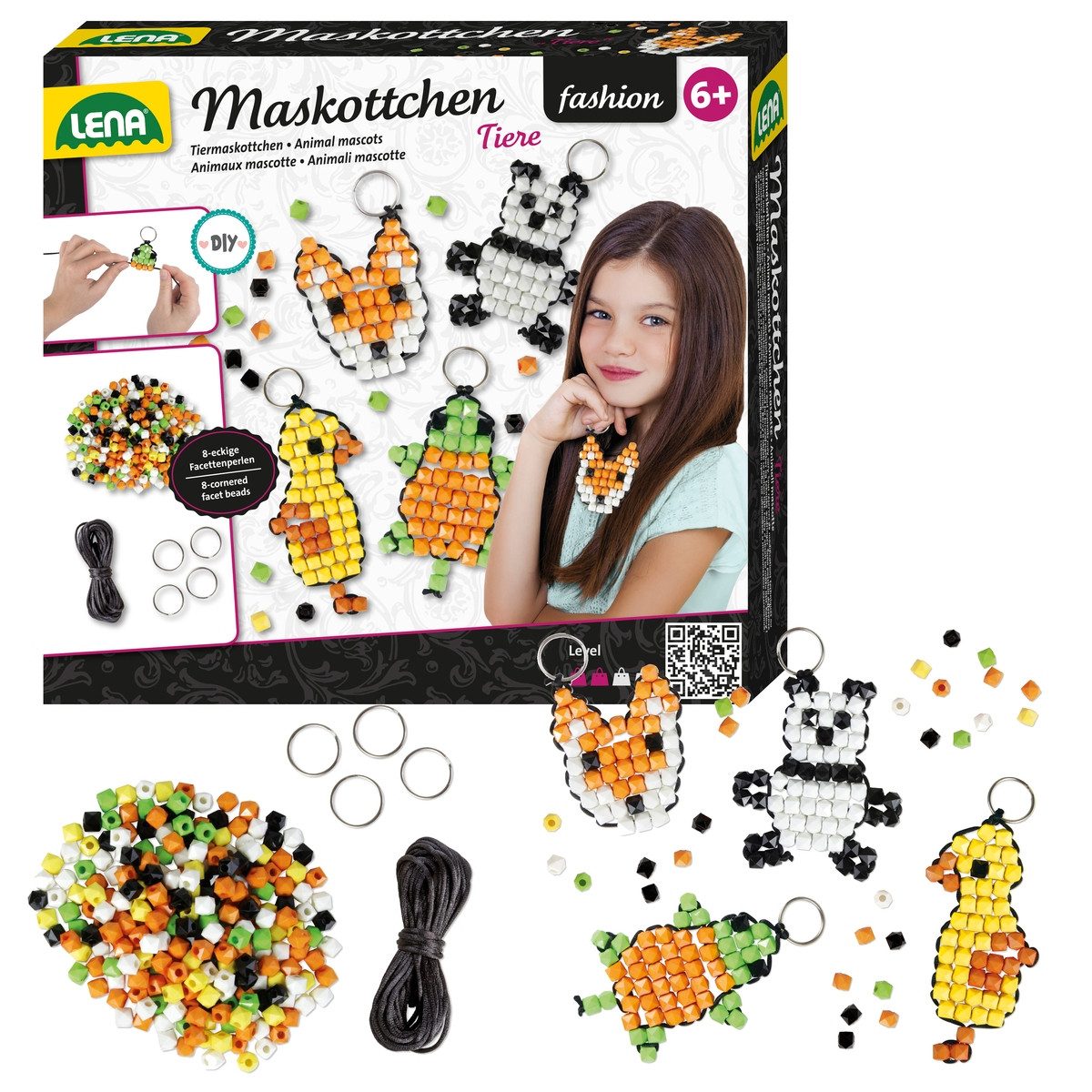 Lena® Bilderrahmen zum Basteln LENA Set Maskottchen Tier Anhänger basteln für 4 Maskottchen
