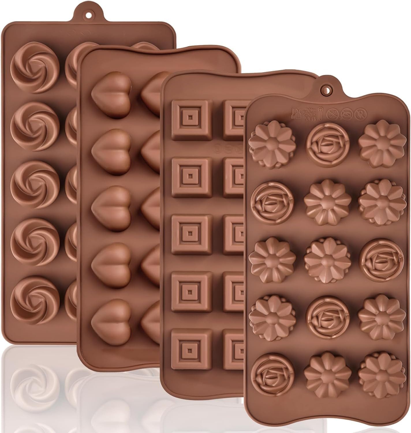 Auledio Pralinenform Silikon Pralinenform 3D Шоколадные формы BPA Frei, (4-tlg), 4 Stück, Antihaftbeschichtet, für Süßigkeiten, Bonbons, Eiswürfeln