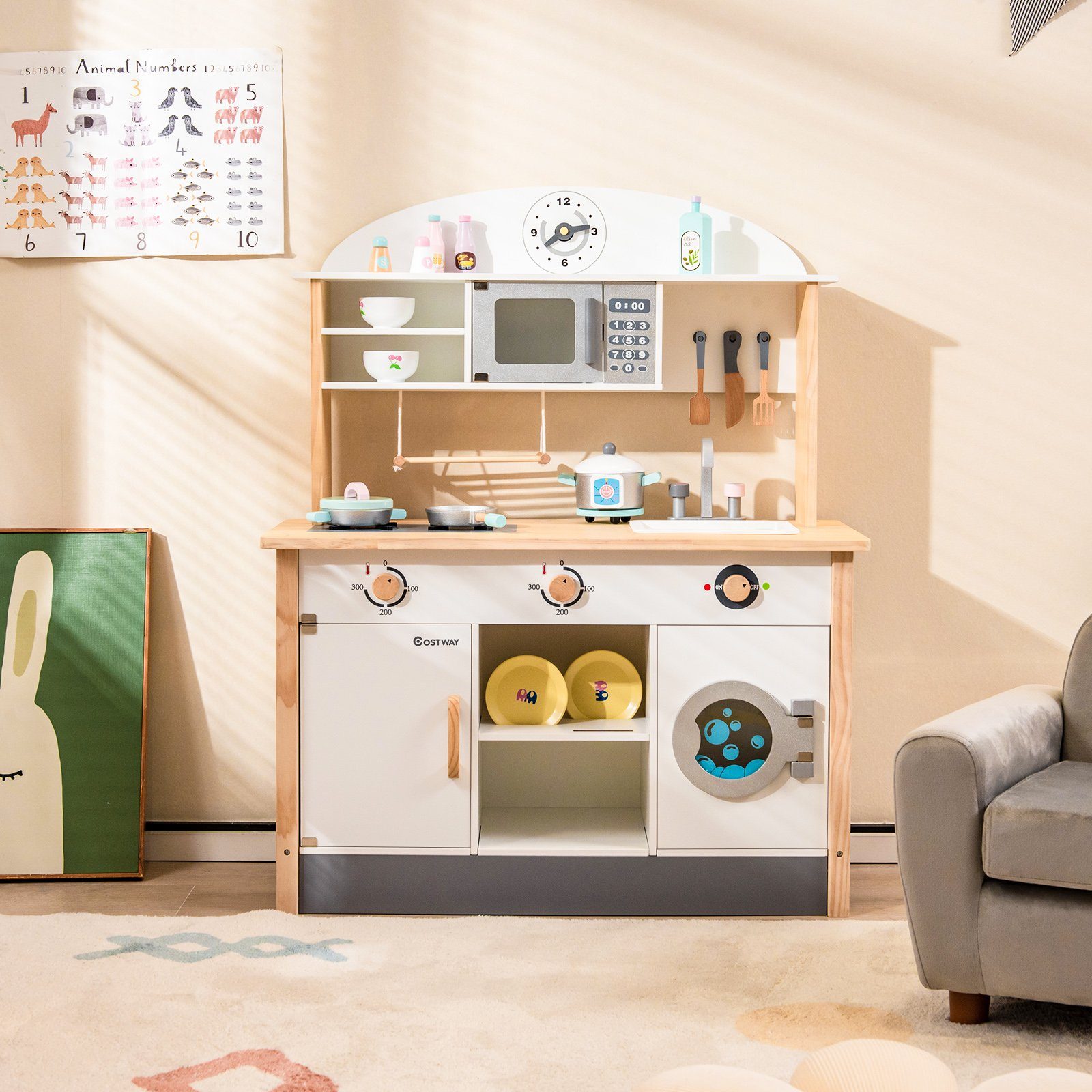 COSTWAY Spielküche Kinderküche, inkl. 17 Zubehör, günstig online kaufen