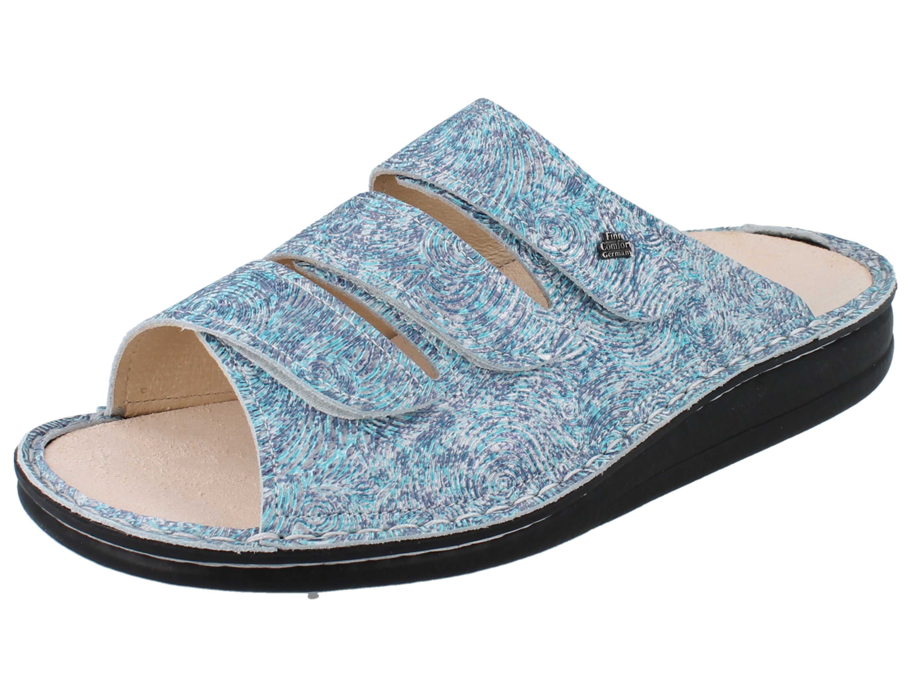 Finn Comfort FINN COMFORT Korfu Damen Pantolette hellblau geprägtes Leder - Größe: Pantolette Wechselfußbett