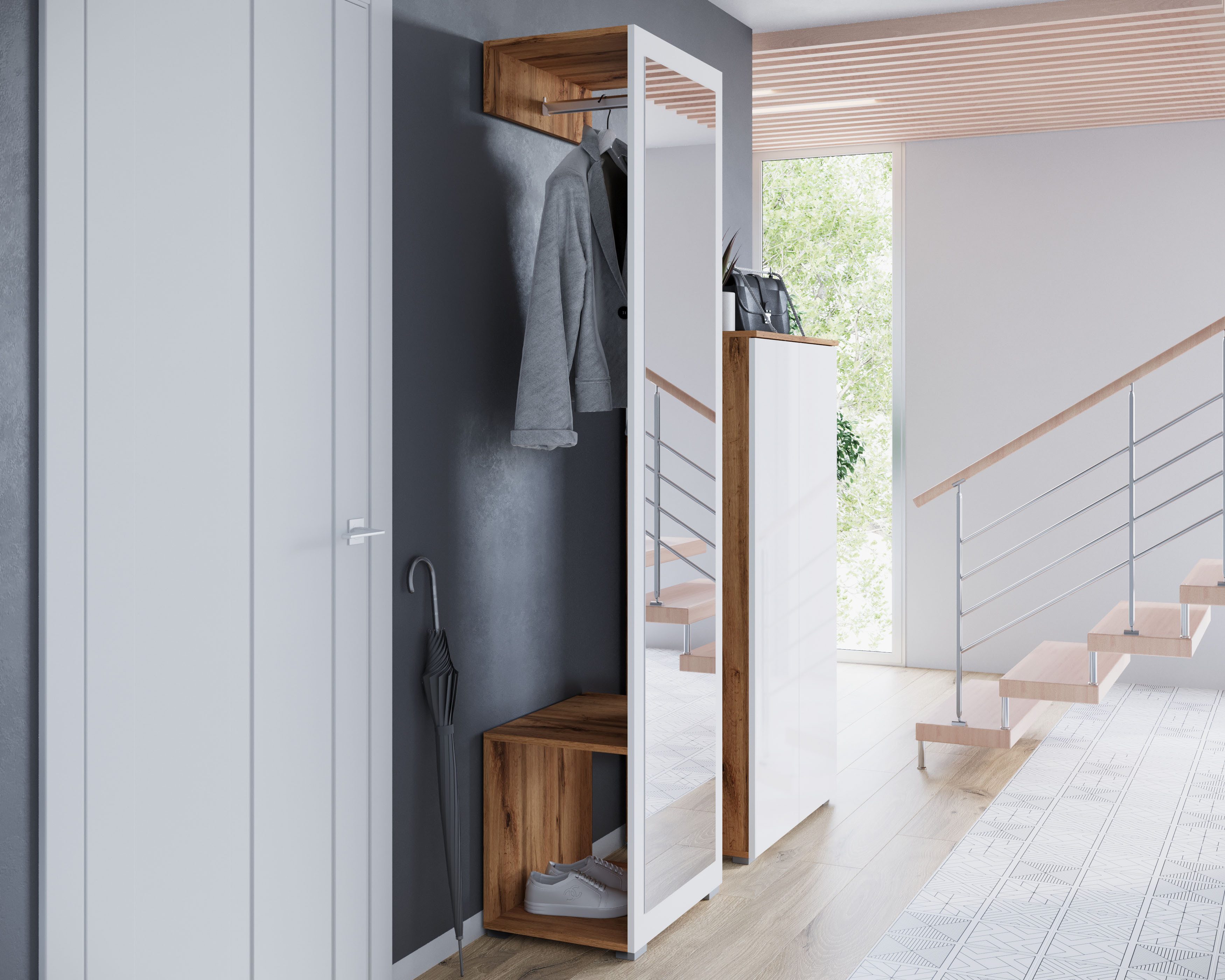 OTTO home Garderobenschrank Paris moderne Garderobenschrank 190cm, mit Kleiderstange und Frontspiegel