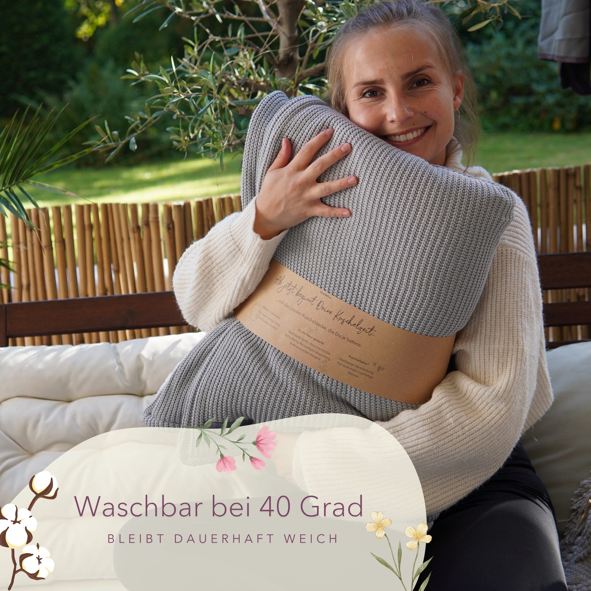 Wohndecke Premium Kuscheldecke mit Baumwollstrick, blanketino, extra voluminös – Bild 5 von 5