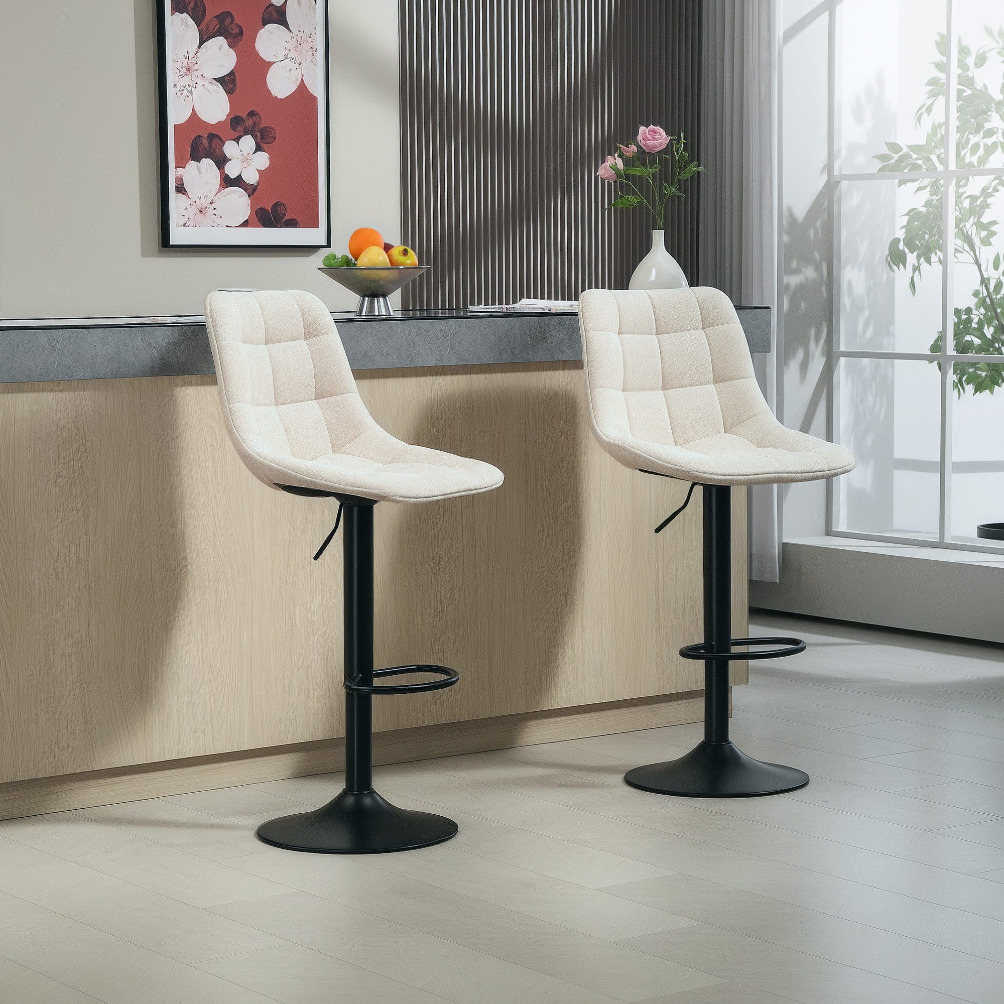 HOMCOM Barhocker mit Lehne, Stahlgestell, Chenille-Optik günstig online kaufen