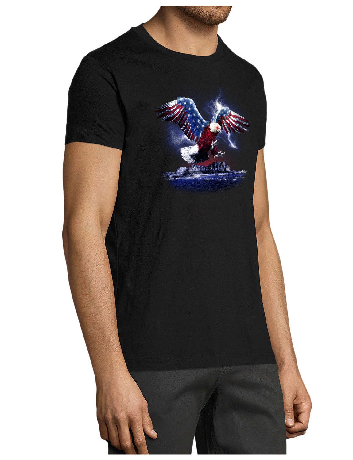MyDesign24 T-Shirt Herren Print Shirt - Adler in USA Farben Brustprint Baumwollshirt mit USA Adler Aufdruck Regular Fit i348