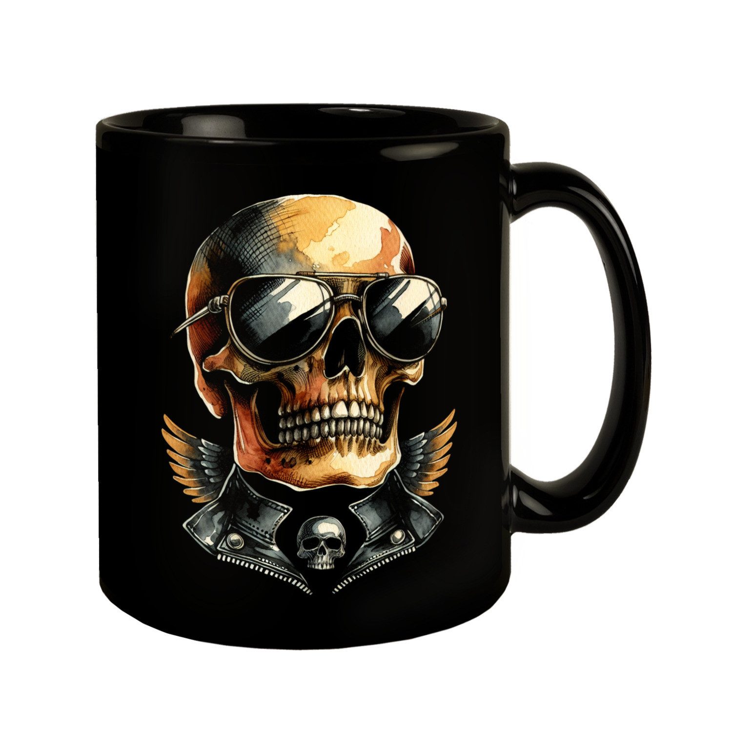Tasse Rocker Totenkopf Tasse schwarz in Schwarz