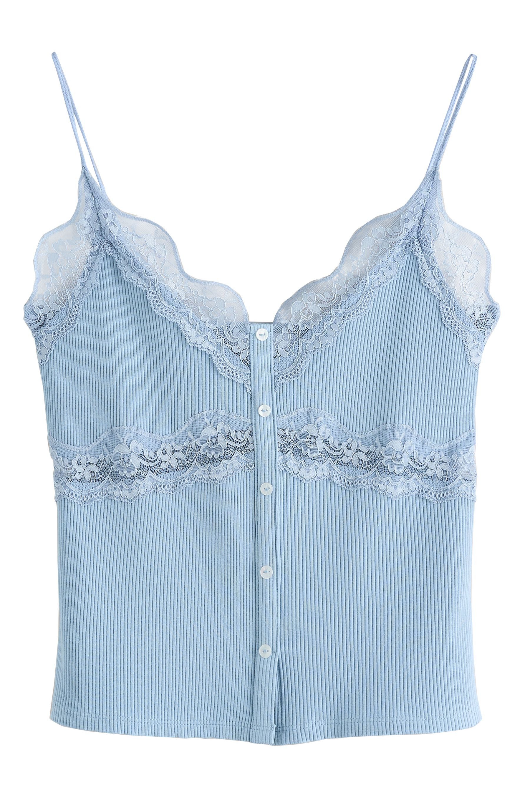 Next Trägertop Geripptes Trägertop mit Spitze und V-Ausschnitt (1-tlg)