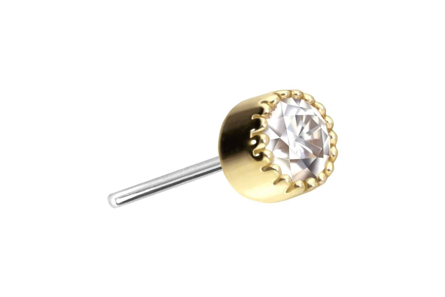 Piercing-Set 14 Karat Gold Aufsatz mit Titan Push Pin MOISSANIT-DISC