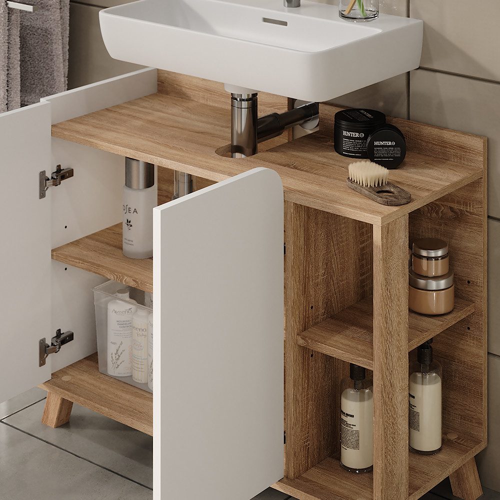 Vicco Waschbeckenunterschrank Karen, Sonoma/Weiß, 80 x 65 cm mit 2 Türen (1-St) – Bild 4 von 5