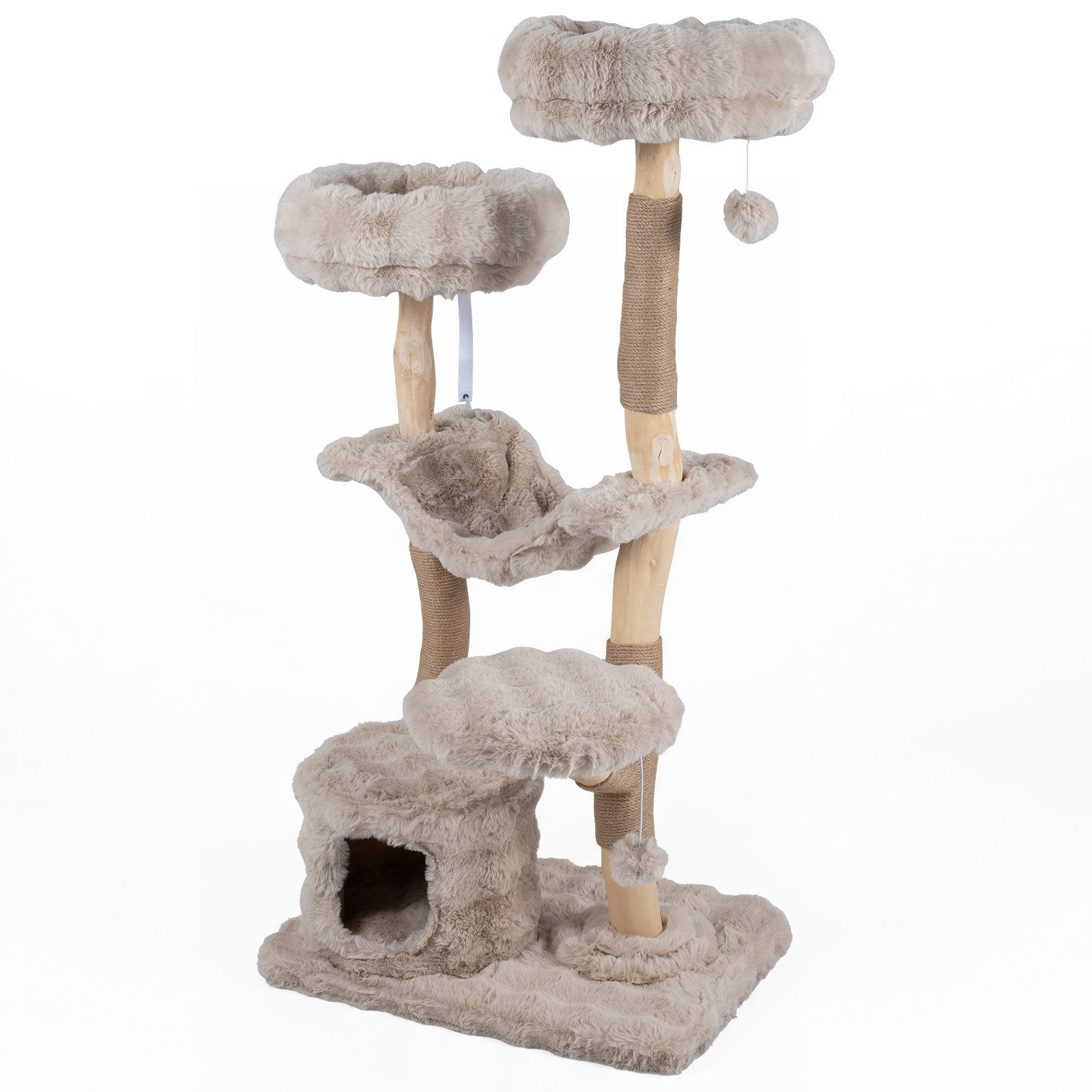 COSTWAY Kratzbaum 147cm Katzenbaum, Katzenturm, mit Höhle, Hängematte & 3 Plattformen