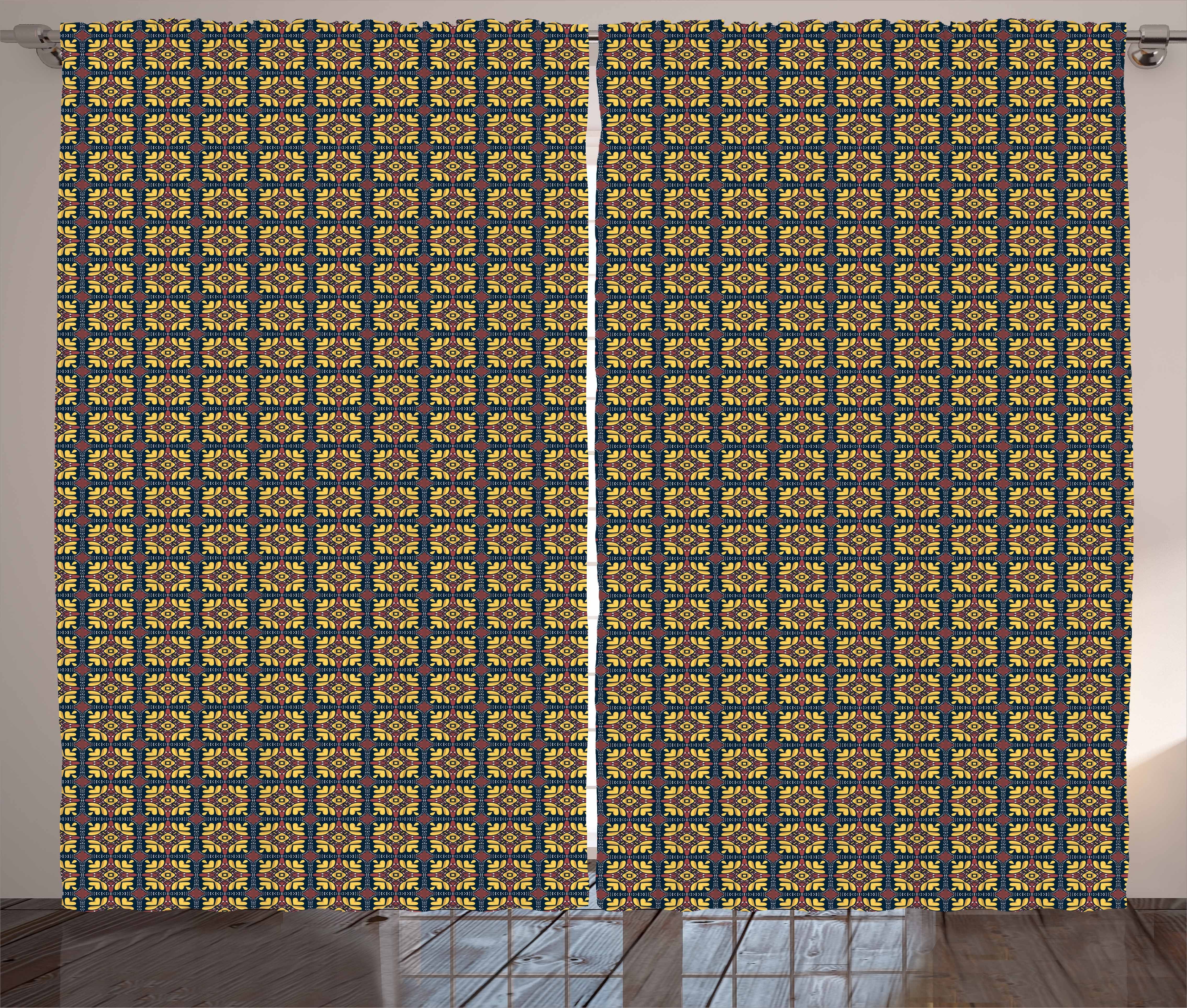 Gardine Schlafzimmer Kräuselband Vorhang mit Checkered Retro Blumen Abakuhaus, Schlaufen und Haken