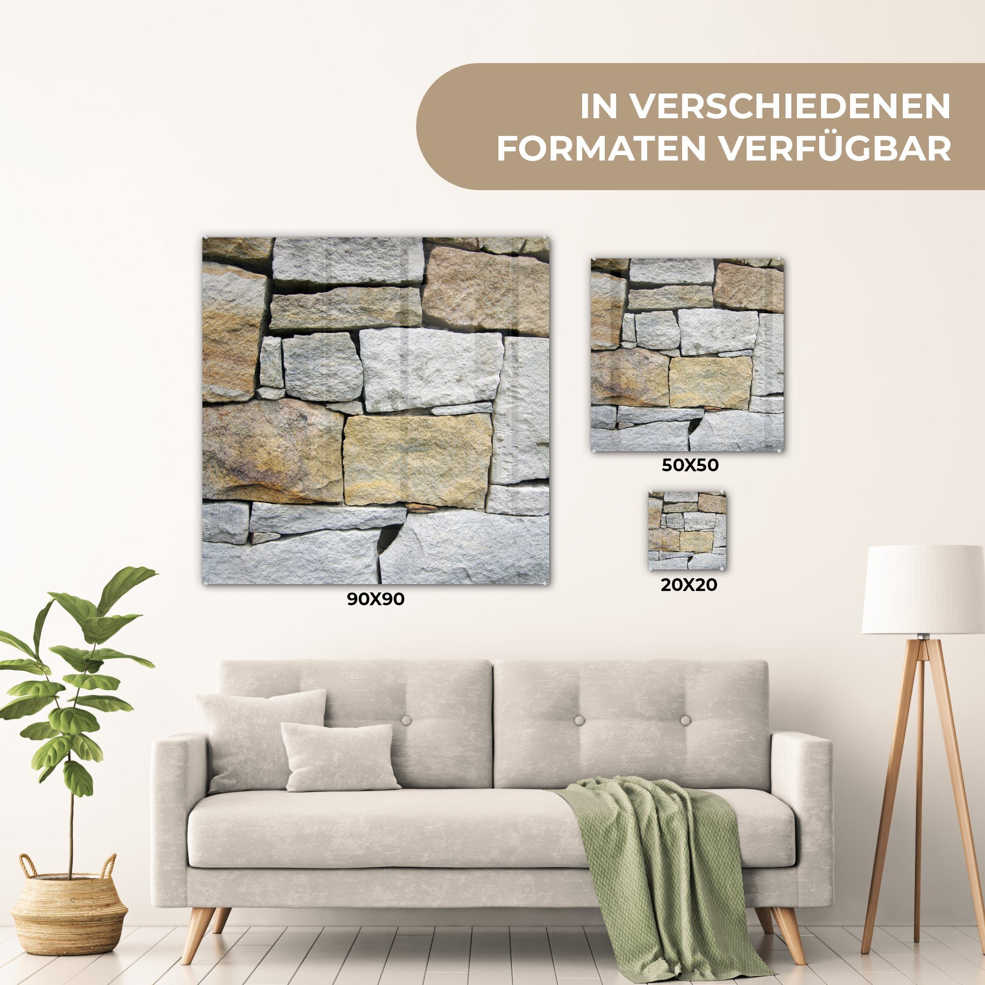 MuchoWow Acrylglasbild Steinmauer ohne Zement, Glas Glas auf Wandbild Glasbilder Bilder Wanddekoration Foto auf (1 - - - St)