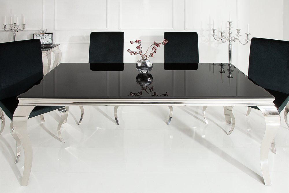 · MODERN silber BAROCK 200cm schwarz Opalglas / | riess-ambiente (1-St), schwarz Edelstahl schwarz Esstisch · eckig Esszimmer ·