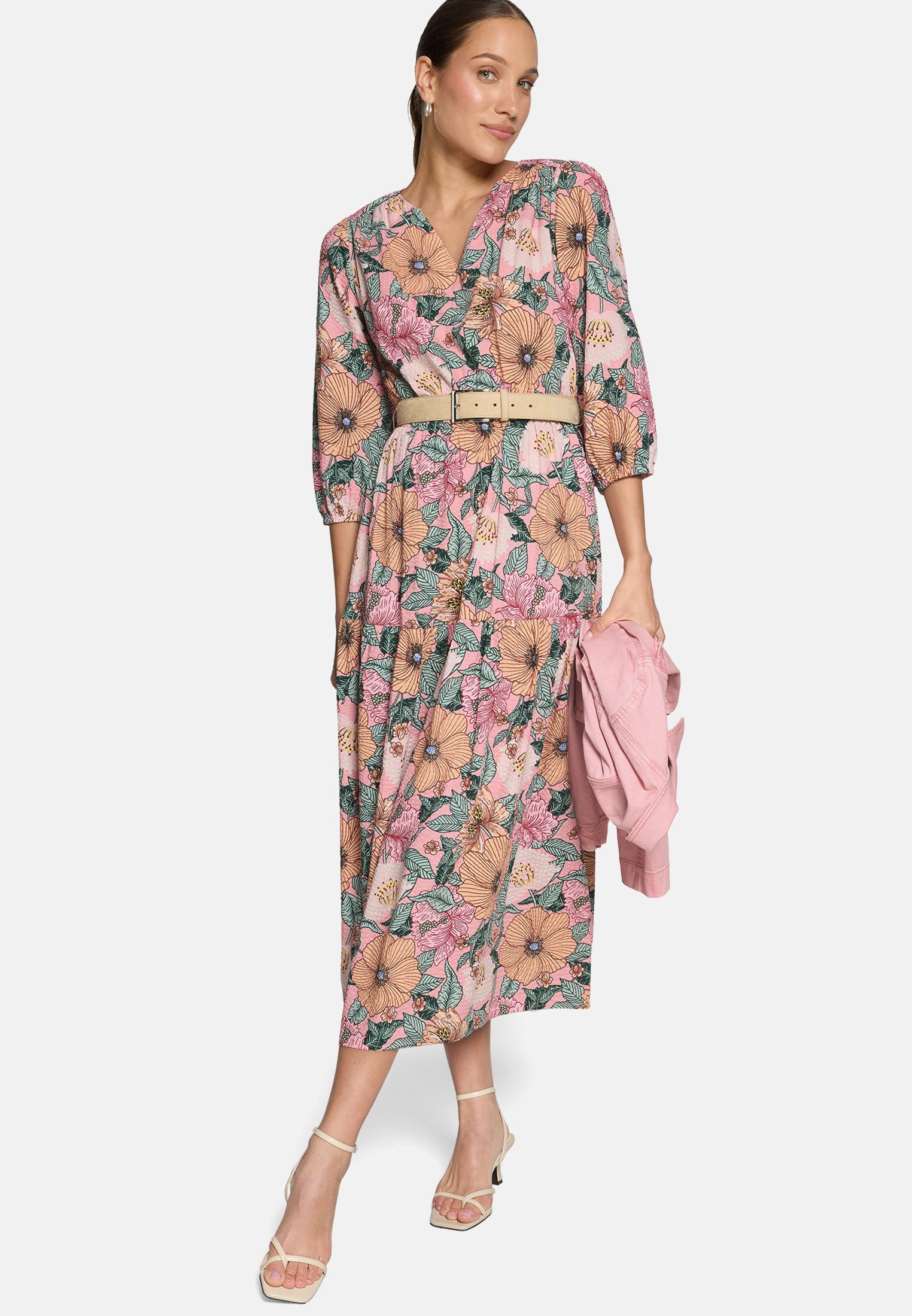 Zero Maxikleid Damen mit Blumenprint Gürtel