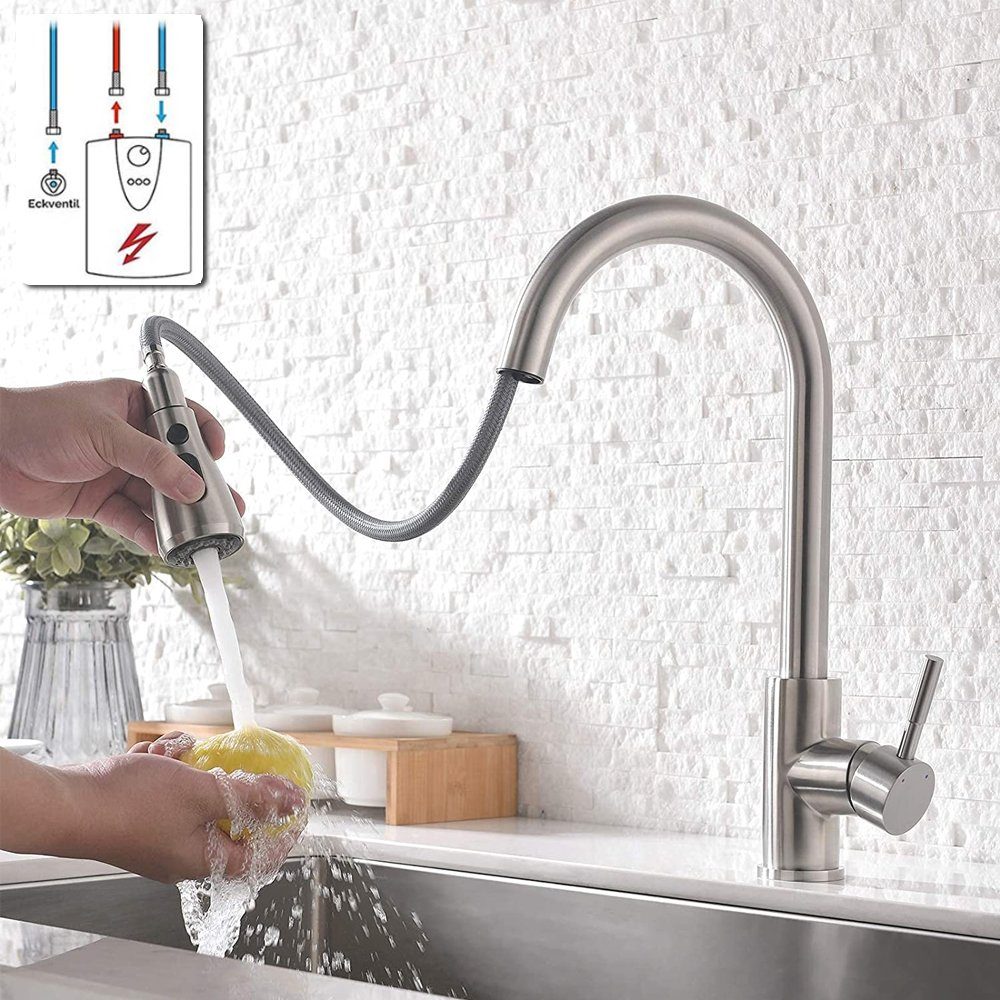XIIW Spültischarmatur Wasserhahn Einhebel-Küchenarmatur Armatur 3 Niederdruck Strahlarten ausziehbar 360°drehbar (mit Spültisch Spültischarmatur)