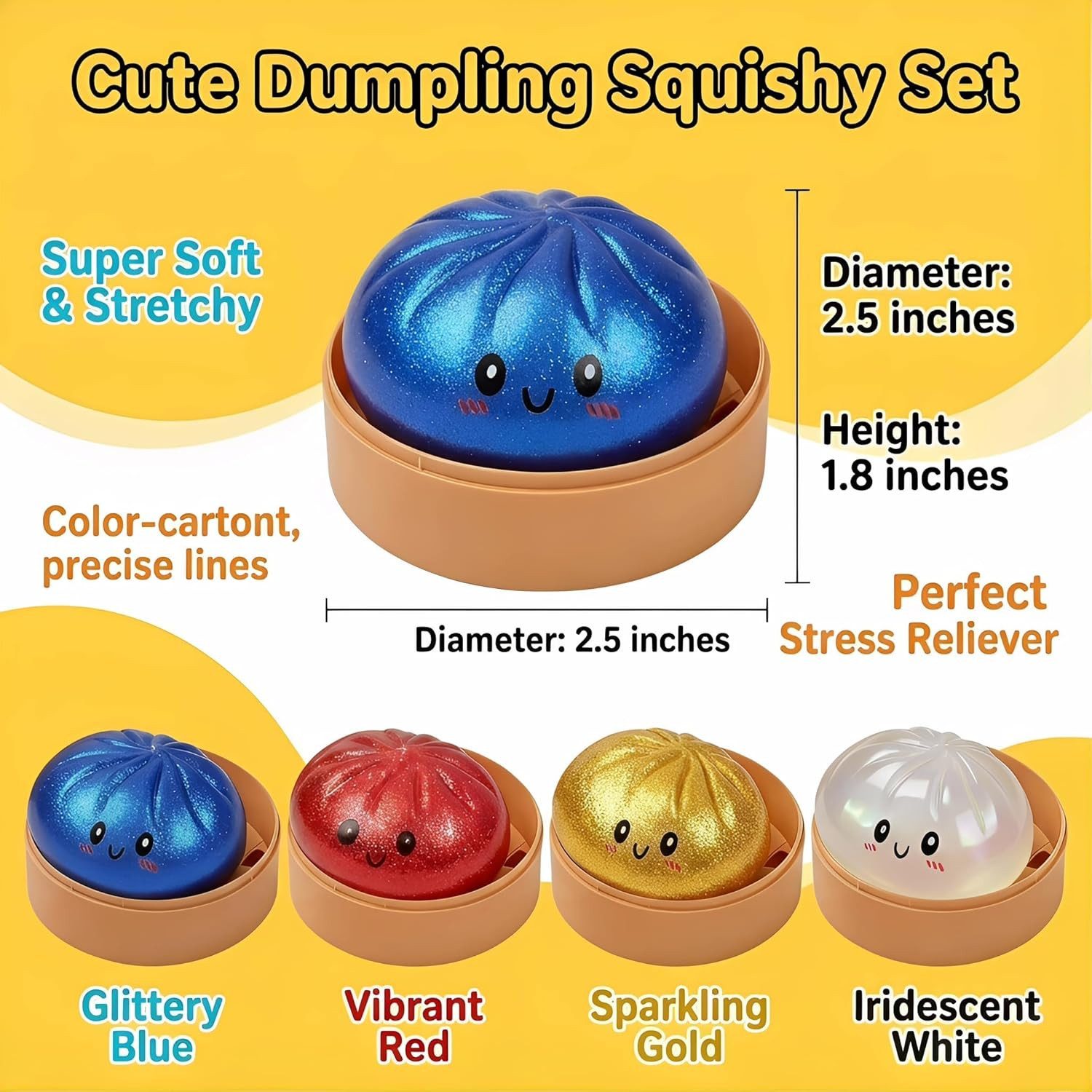 FELIXLEO Jumboball Glitter Dumpling Squishy Toy 4er Set Glitzer Knödel Fidget Toys