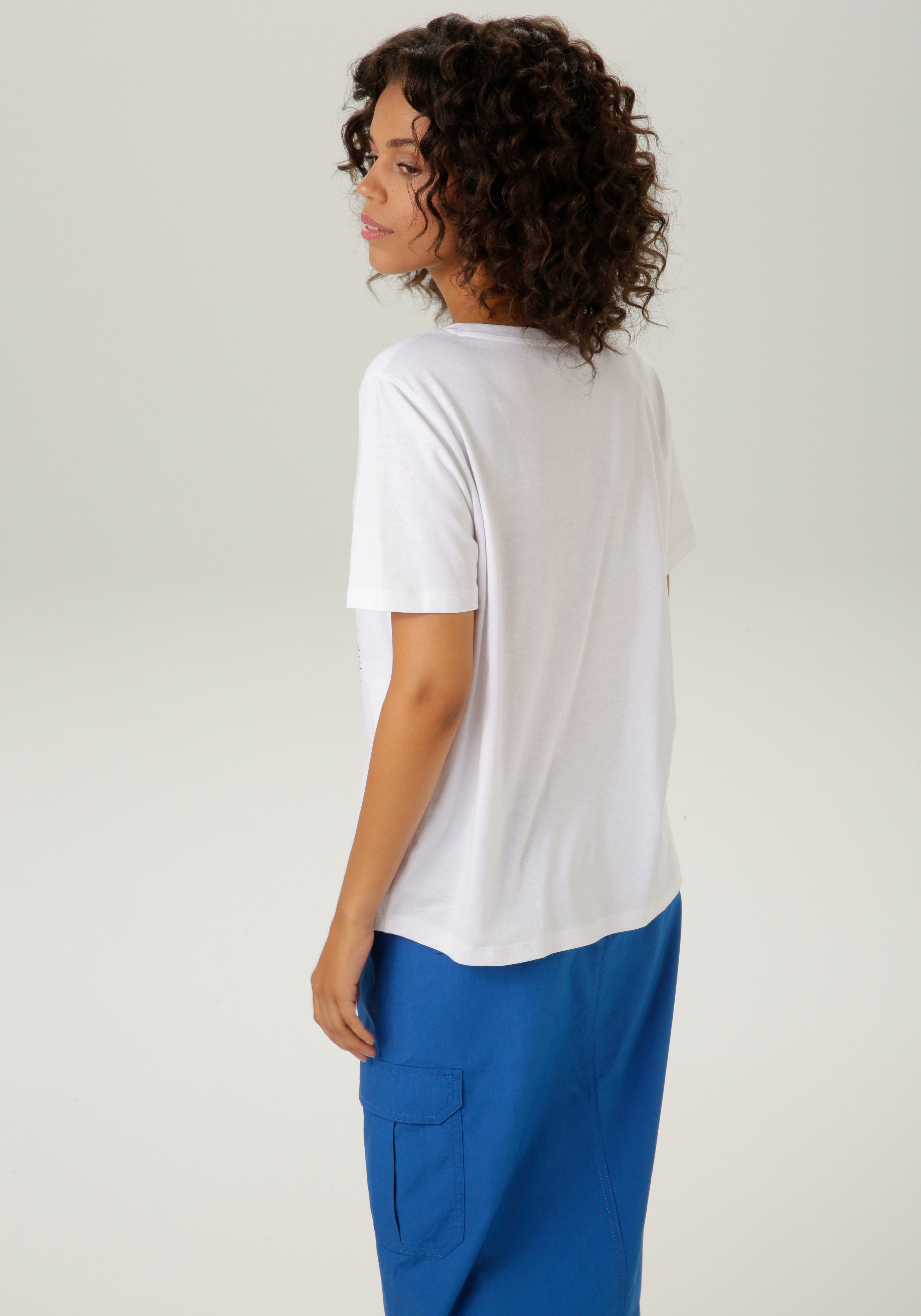 Aniston CASUAL T-Shirt mit silberfarbenem Folienprint verzierter Frontdruck – Bild 3 von 5