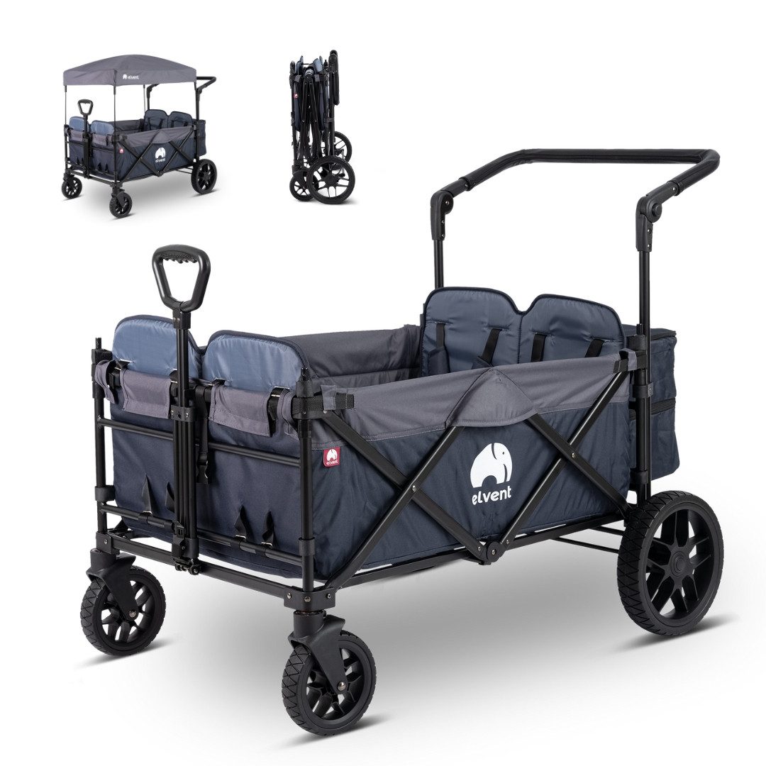 elvent Bollerwagen WagonPro Premium, Kompakt faltbar, Für 1-4 Kinder, Ideal für große Abenteuer