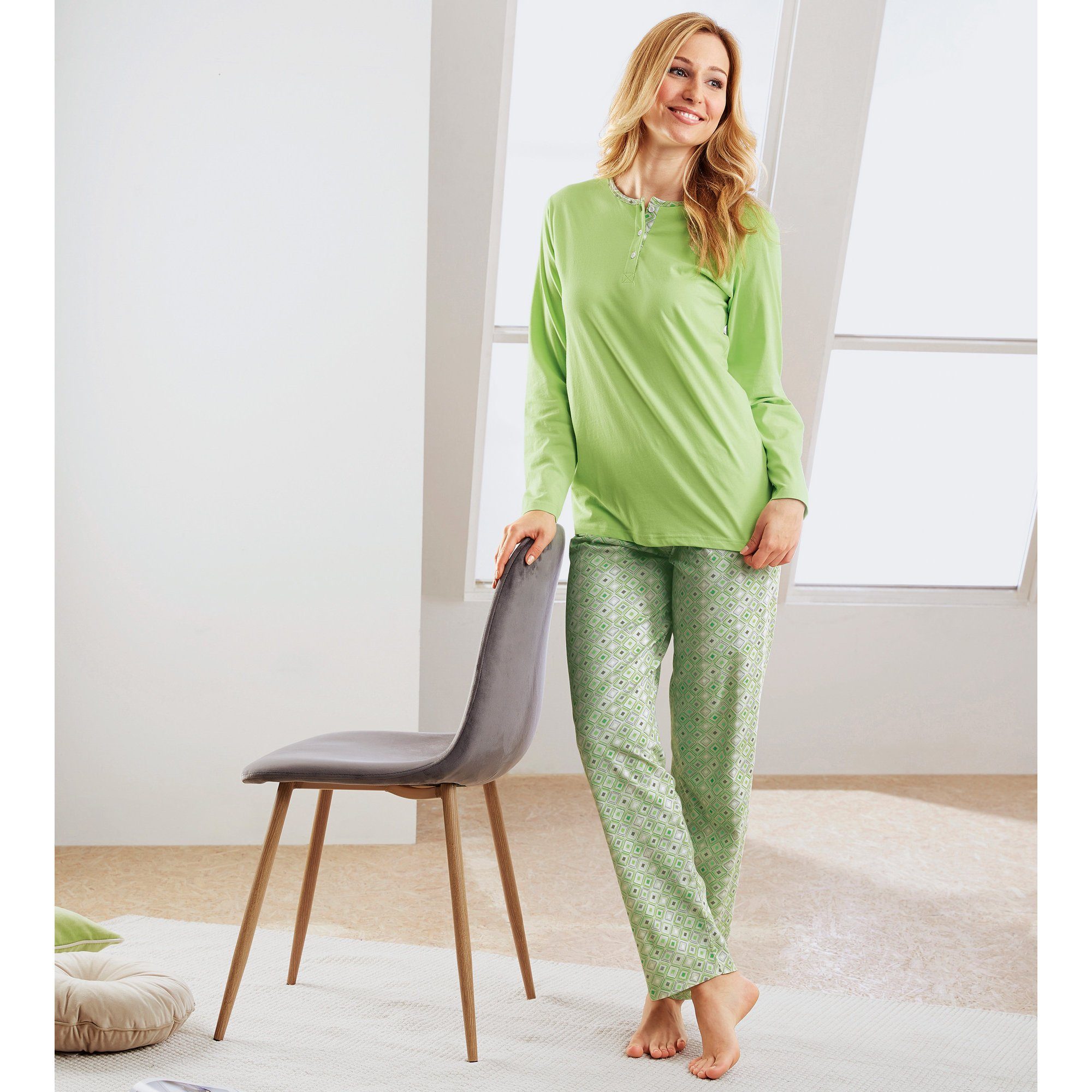 Müller Erwin Single-Jersey Pyjama gemustert Damen-Schlafanzug