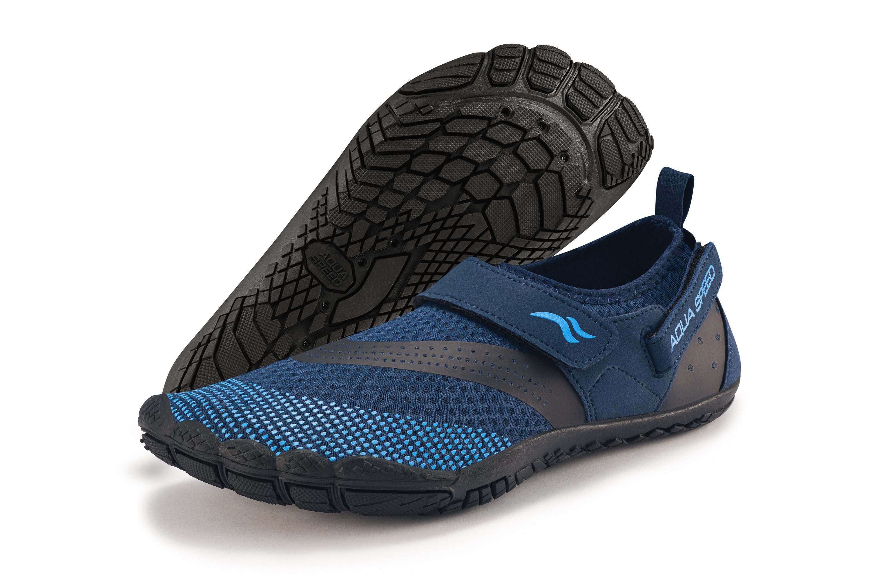 Aqua Speed SUP-Schuhe AGAMA Gr. 44 – Navy/Schwarz/Hellblau + Handtuch Wasserschuh (Badeschuhe für Herren – sportlich, sicher & komfortabel) Griffige Sohle mit Struktur – Für sicheren Halt am Wasser