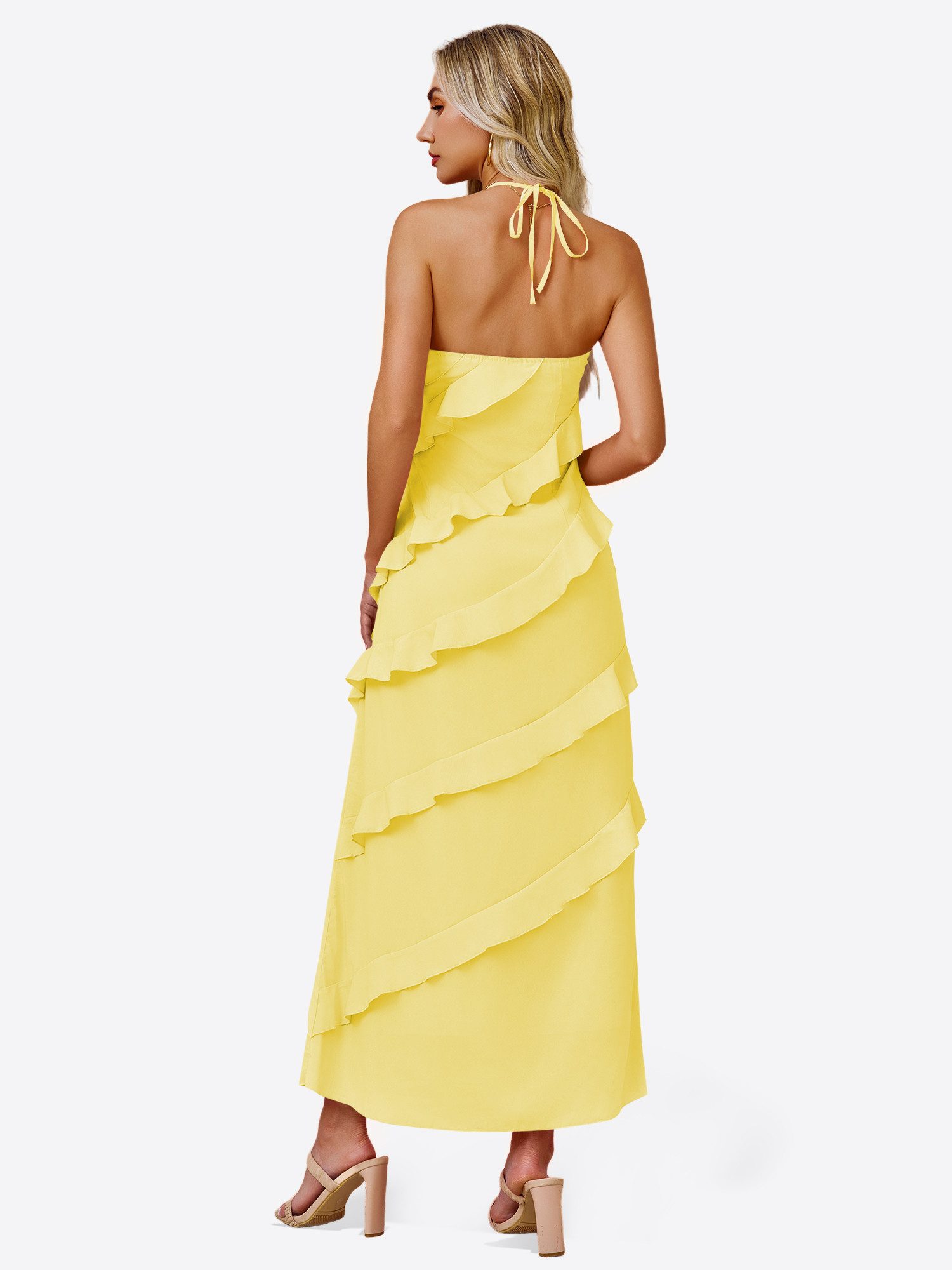 Imily Bela Maxikleid Damen Sexy Rückenfreie Partykleider (Packung, 1-tlg., 1per-Pack) mit Rüschen