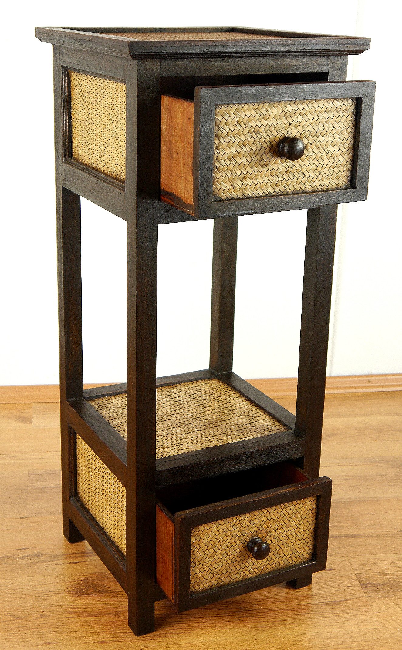 livasia Nachtschrank Rattan Nachttisch 35x35x85cm – Handgefertigt mit Schubladen