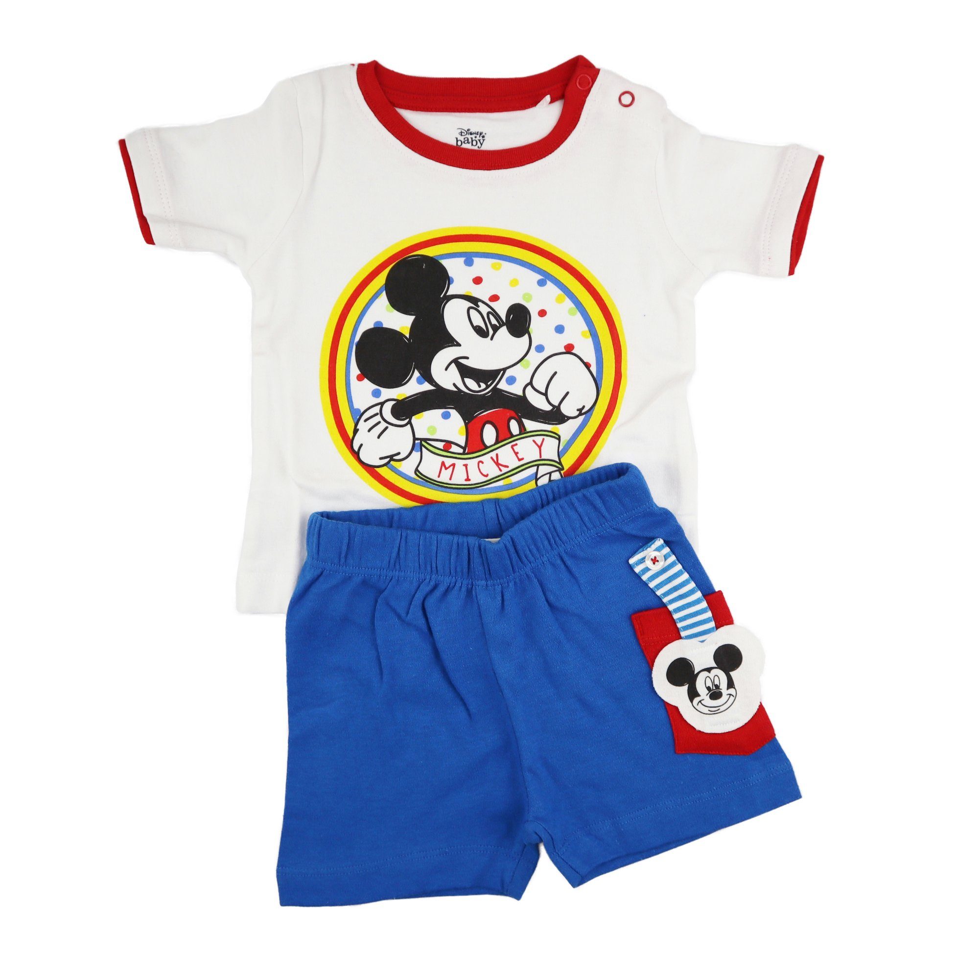 Disney Mickey Mouse T-Shirt Baby Sommer Set kurzarm Shirt und Shorts Gr. 68 bis 92 Weiß
