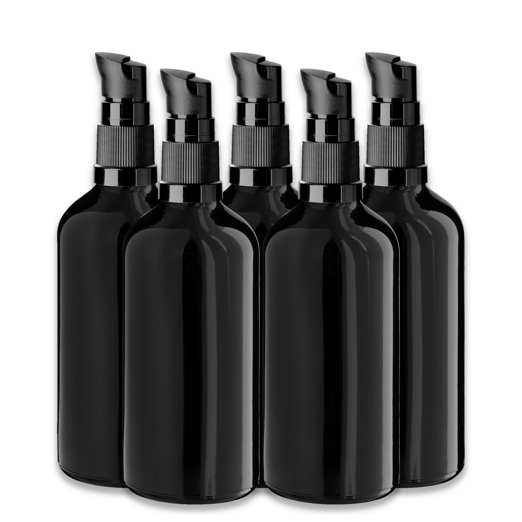 Leerglas 5x Schwarze Glasflasche 100 ml mit schwarzer Pumpe Dispenserpumpe leer