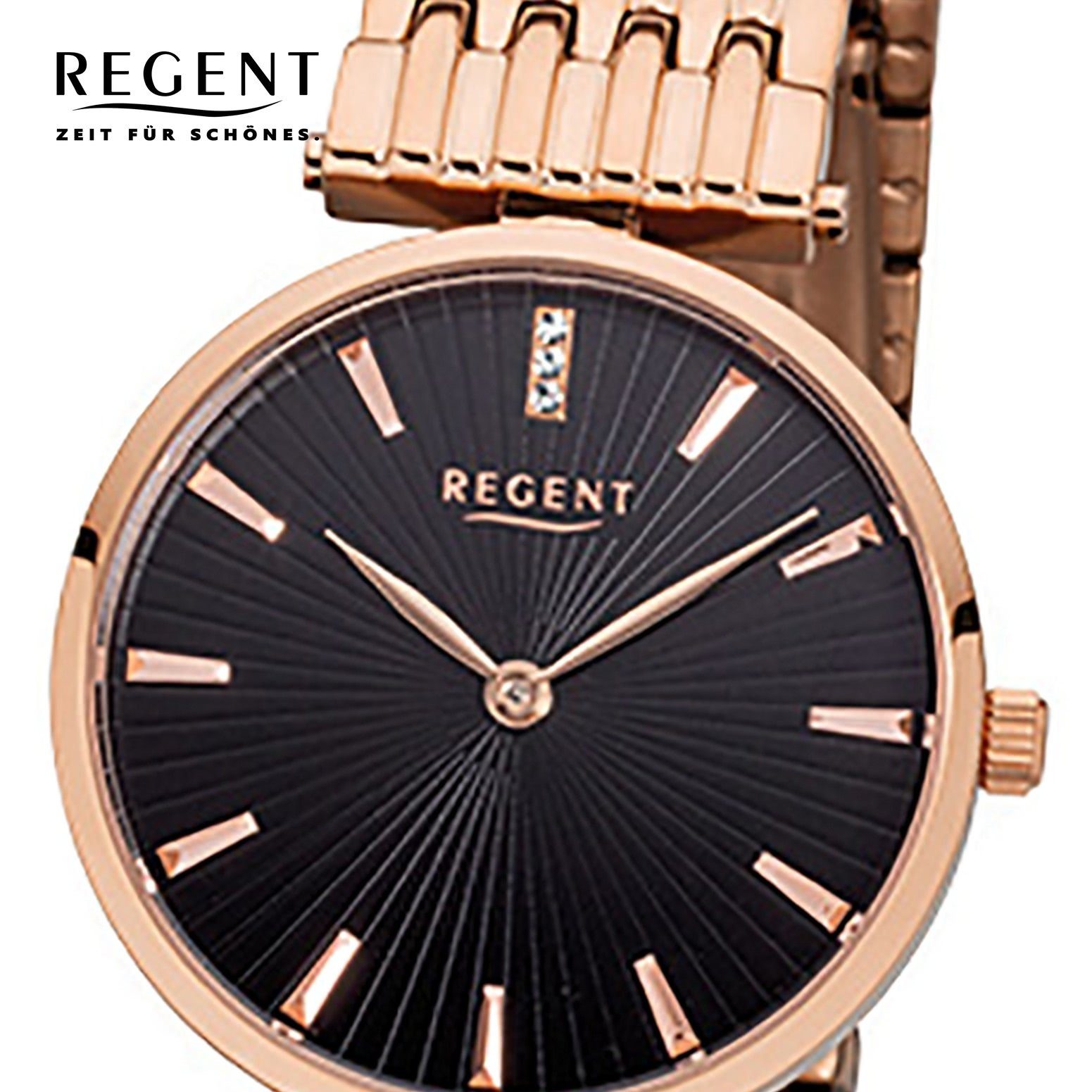 Regent Quarzuhr Regent Damen-Armbanduhr rosegold Analog, Damen Armbanduhr  rund, klein (ca. 30mm), Edelstahlarmband