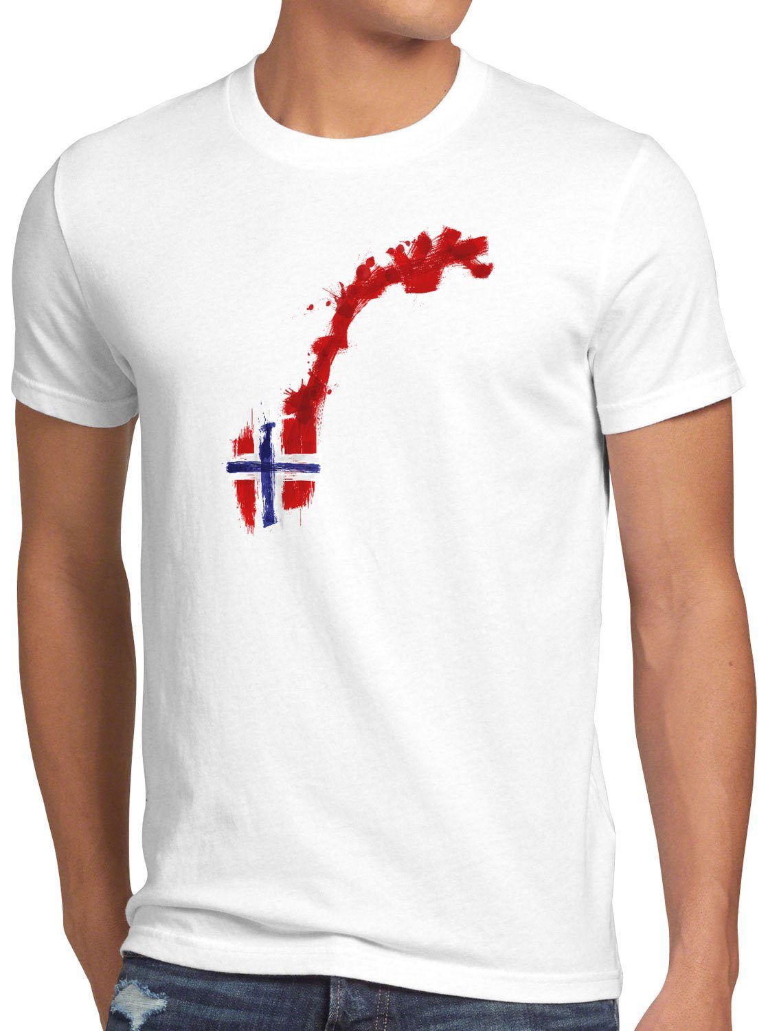 style3 Print-Shirt Herren T-Shirt Flagge Norwegen Fußball Sport Norway WM EM Fahne weiß
