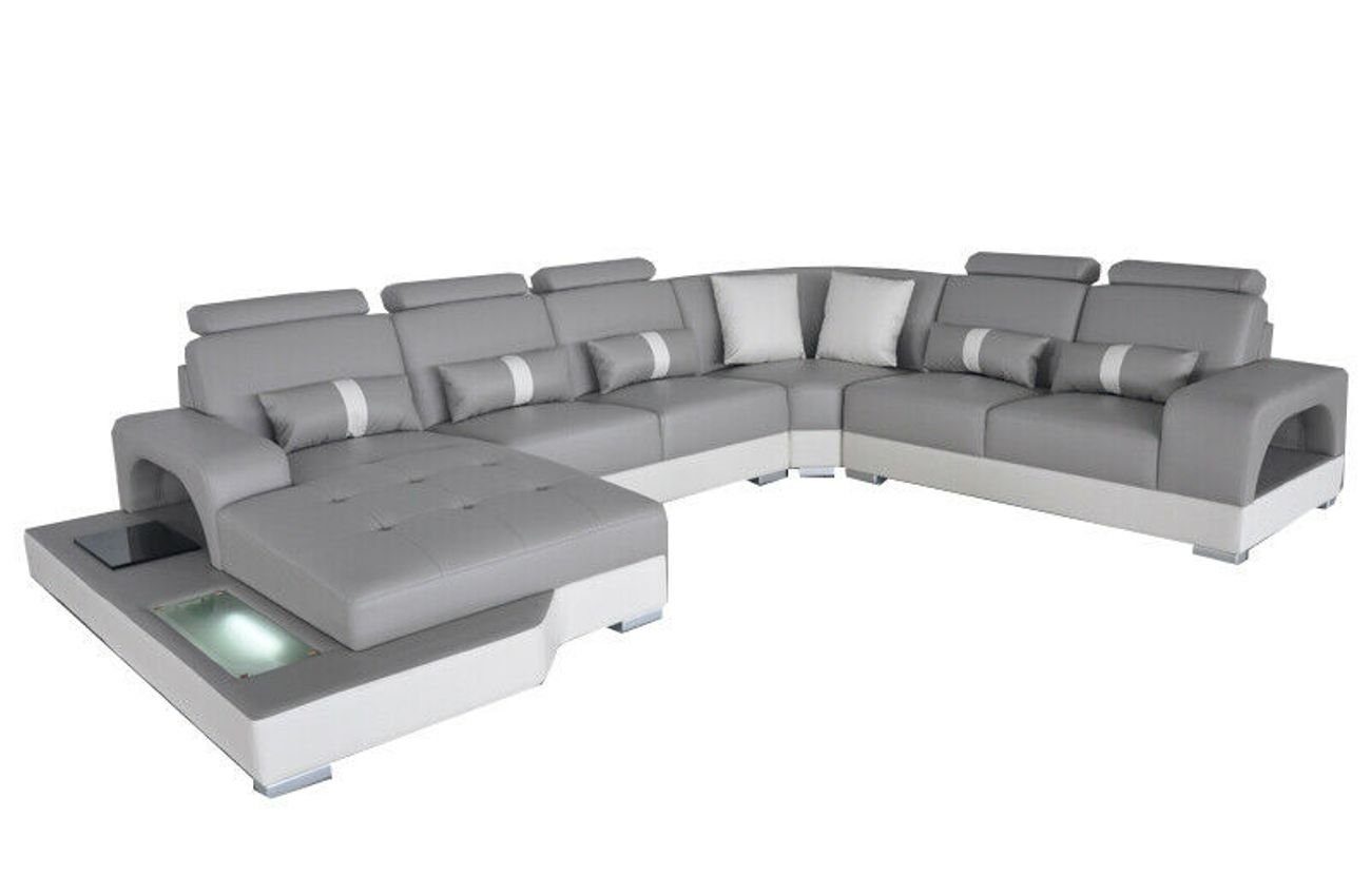 Garnitur Ecksofa LED Wohnlandschaft mit Couch JVmoebel USB Leder Sofa Eck Sofas Modern