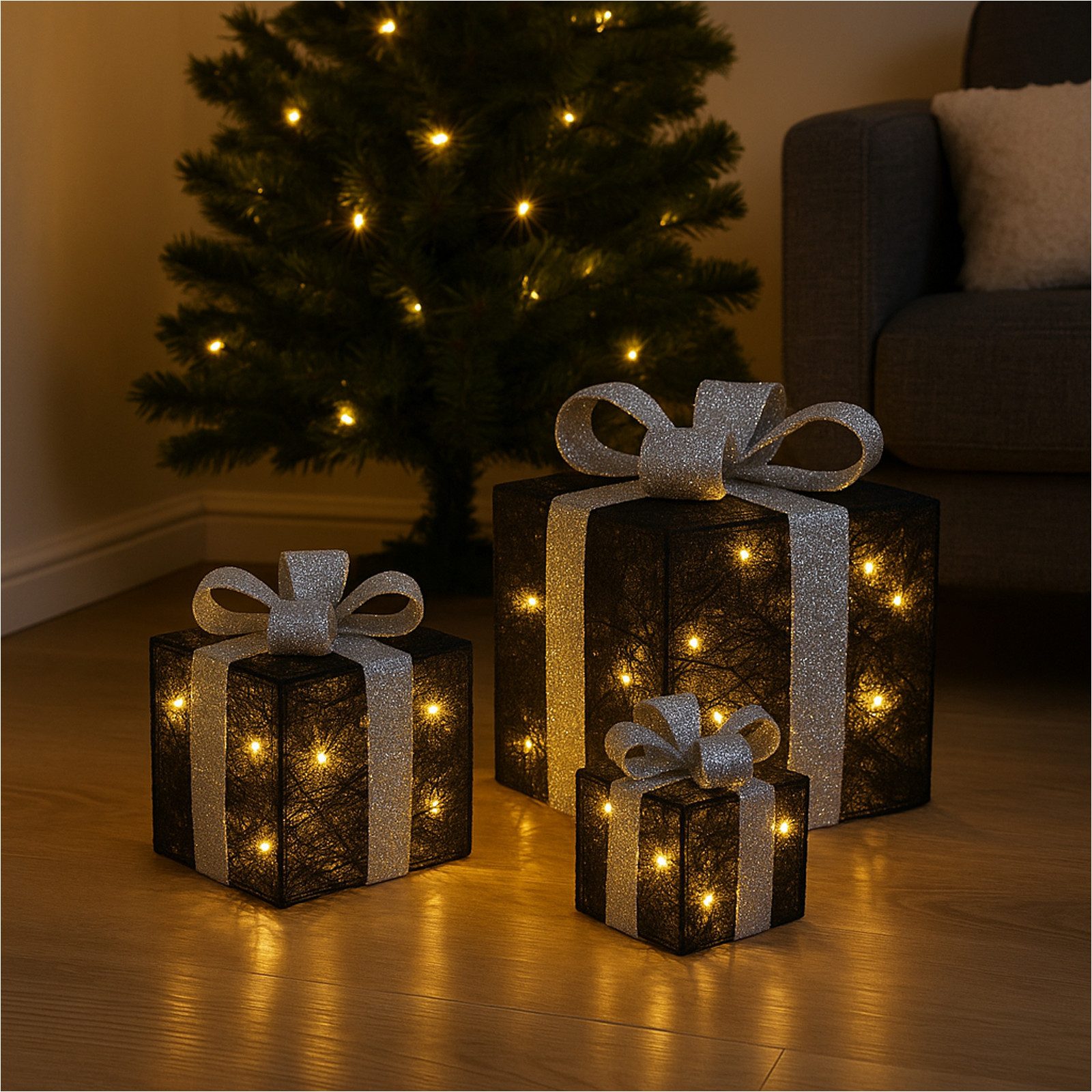 Gravidus LED Dekofigur 3er Set LED Geschenkboxen warmweiß Timer Batterie sc günstig online kaufen