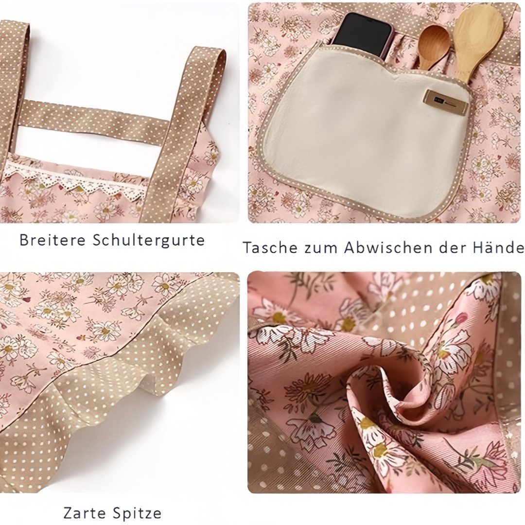 FOUORTUNATE-BEE Kochschürze Damen Küchenschürze mit Tasche verstellbar zum Kochen und Backen, Blumenschürze Damen für Küche Haushalt Café Restaurant und Garten – Bild 5 von 5