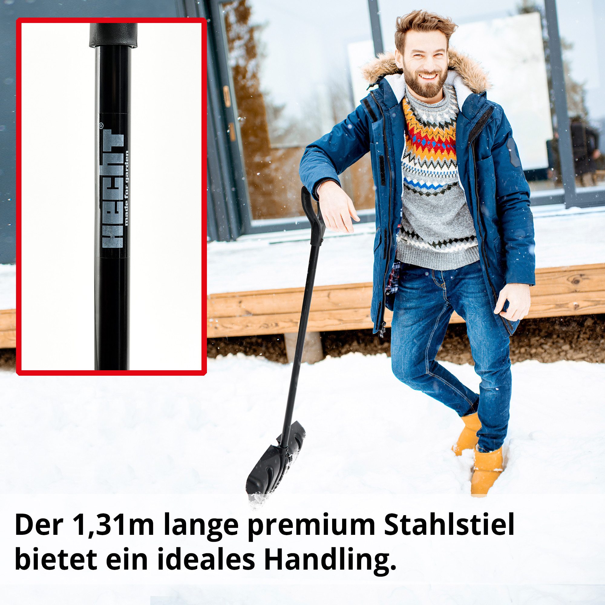 Hecht Schneeschieber 460 GT Schneeschaufel mit Stahlkante & Kunststoffschild, 46 cm Arbeitsbreite, mit 106 cm langem Stiel, (1-tlg), Schneeräumer für Gehweg, Ei – Bild 5 von 5