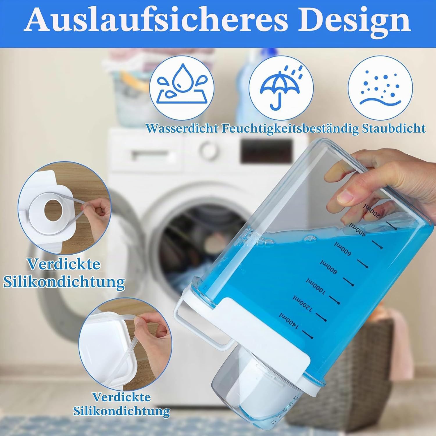 LEMLIT Aufbewahrungsbox 2 Stück 1800ML Luftdichter Waschmittelspender mit Messbecher (2 Stück, 2 St., 1800ML), Waschmittelbox Vorratsbehälter für Waschmittel Wa – Bild 3 von 5