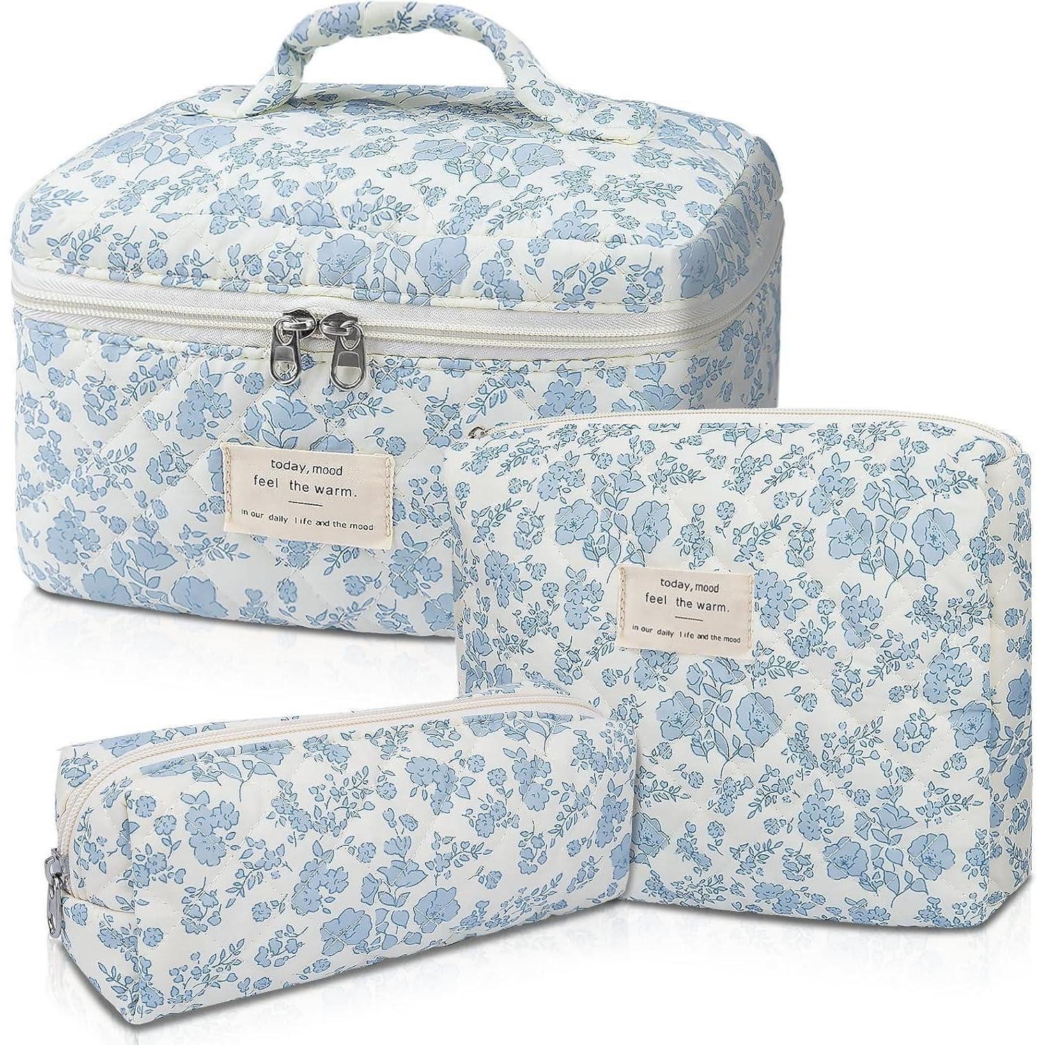 Kosmetiktasche 3-teiliges Reise Kosmetiktaschen Set Damen Blumenmuster Kawaii Mädchen