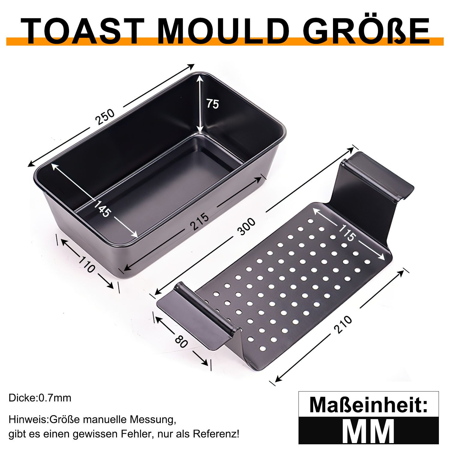 SURFOU Brotbackform Holzofen Steingutform Toastbrot Kastenform Brot zum Backen, 25*14.5*7.5CM Karbonstahl Mit Gitterabbau Backblech Kastenform