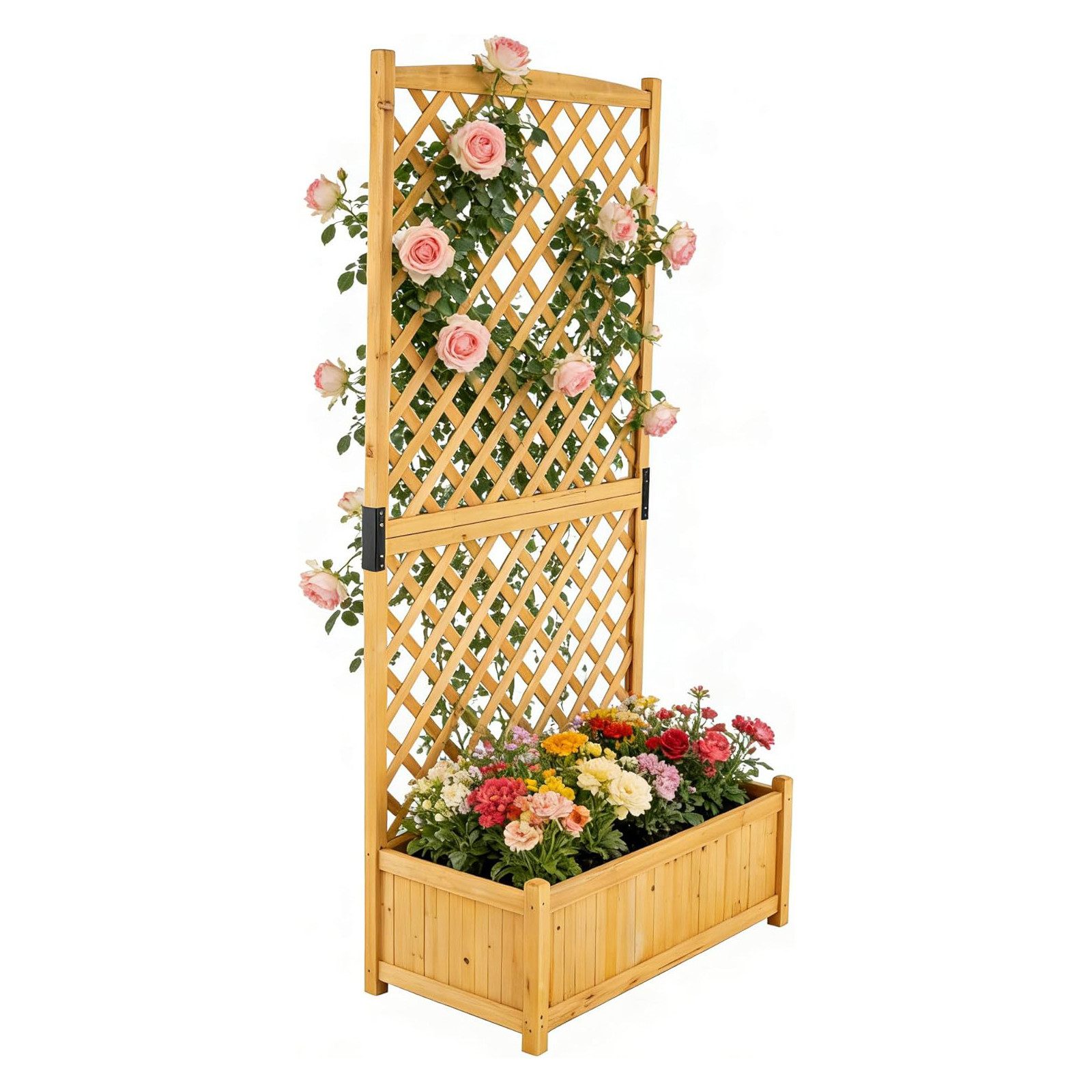 KOMFOTTEU Blumenkasten Hochbeet, mit Rankgitter, 90x44,5x180,5 cm