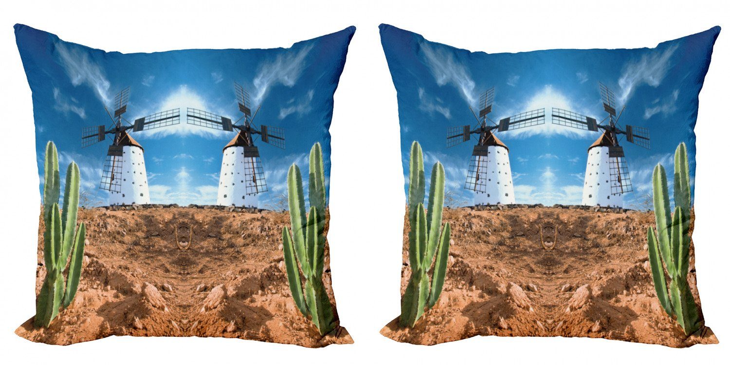 Kissenbezüge Modern Accent Doppelseitiger Digitaldruck, Abakuhaus (2 Stück), Natur Windmühle und Exotische Kaktus