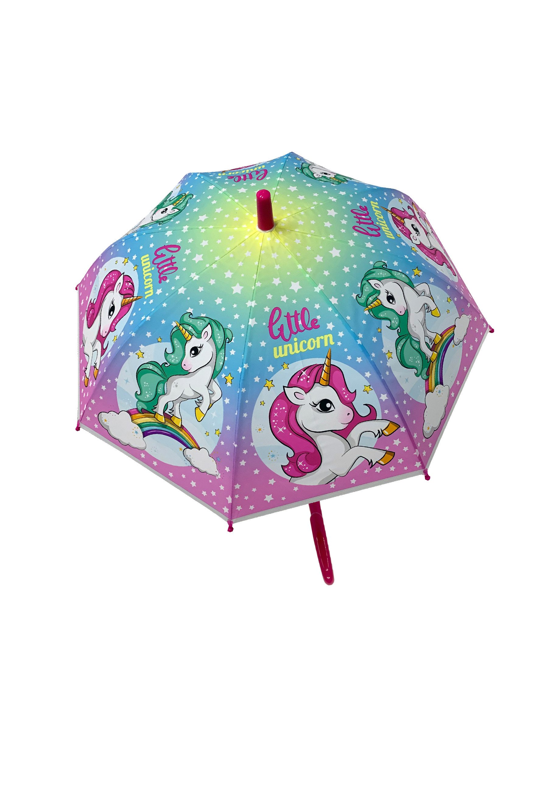 einhorn Stockregenschirm Kinder Regenschirm Einhorn bunt mit Regenbogen Stockschirm ab 3 Jahren, windfest