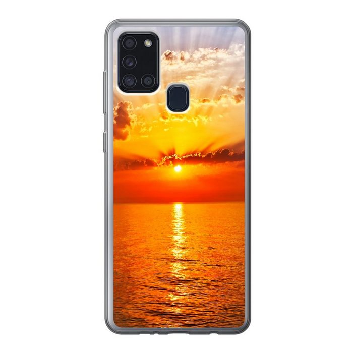 MuchoWow Handyhülle Sonnenuntergang - Meer - Himmel - Orange - Horizont - Wasser Handyhülle Samsung Galaxy A21s Smartphone-Bumper Print Handy