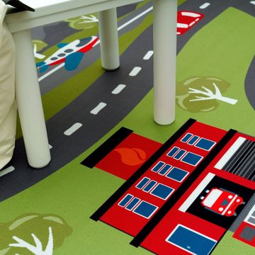 Kinderteppich Kinderteppich Spielteppich Für Kinderzimmer Mit Straßen-Motiv In Grün, TT Home, Läufer, Höhe: 4 mm