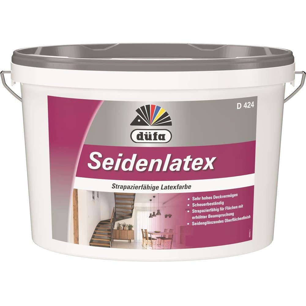 düfa Latexfarbe Seidenlatex 2,5 l Wandfarbe Seidematt Farbe Weiß, Sehr hohes Deckvermögen + Scheuerbeständig