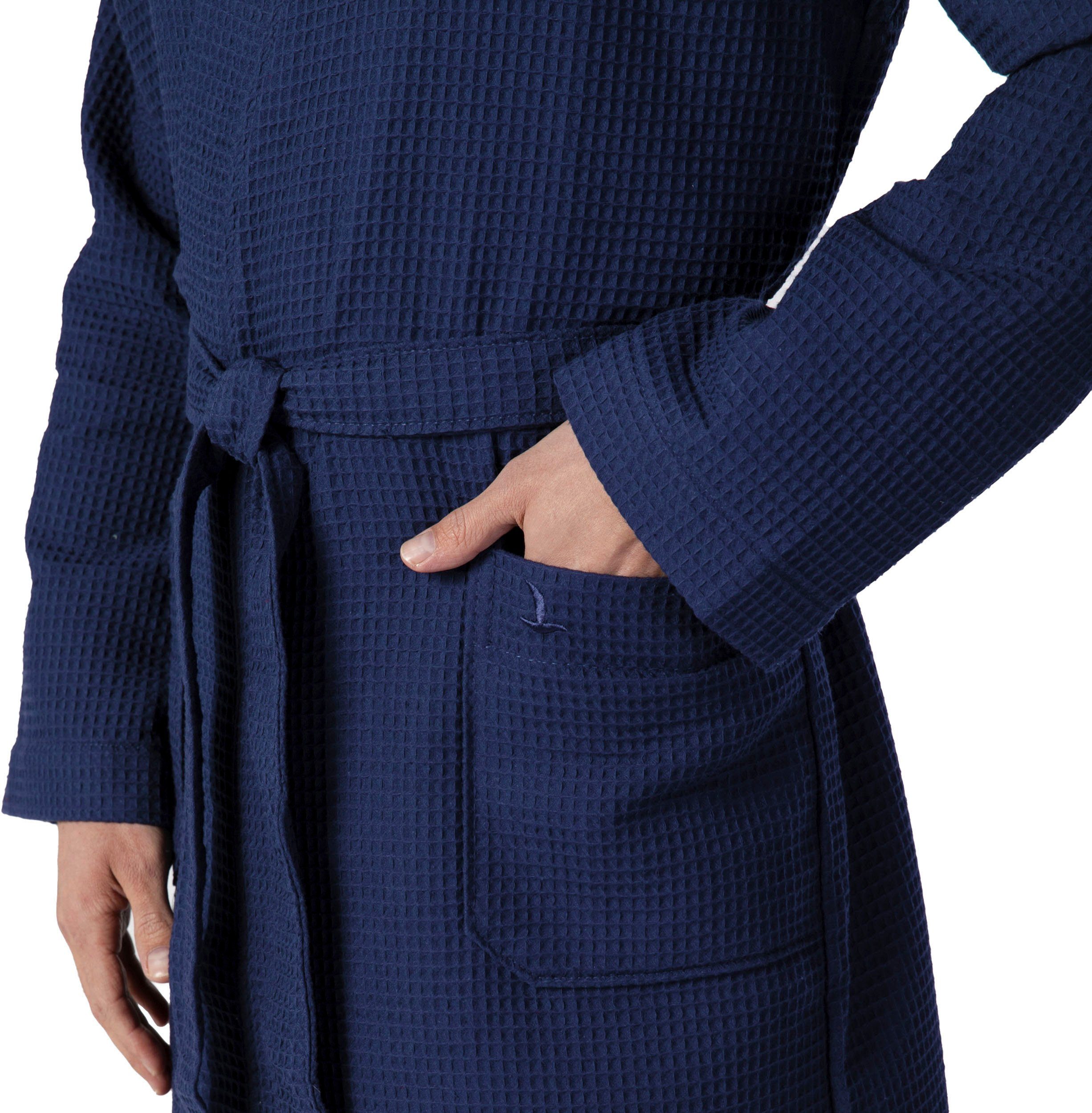 Piquée-Oberfläche Kimono-Kragen, Gürtel, Kimono Kurzform, Möve dunkelblau Homewear, Piqué,