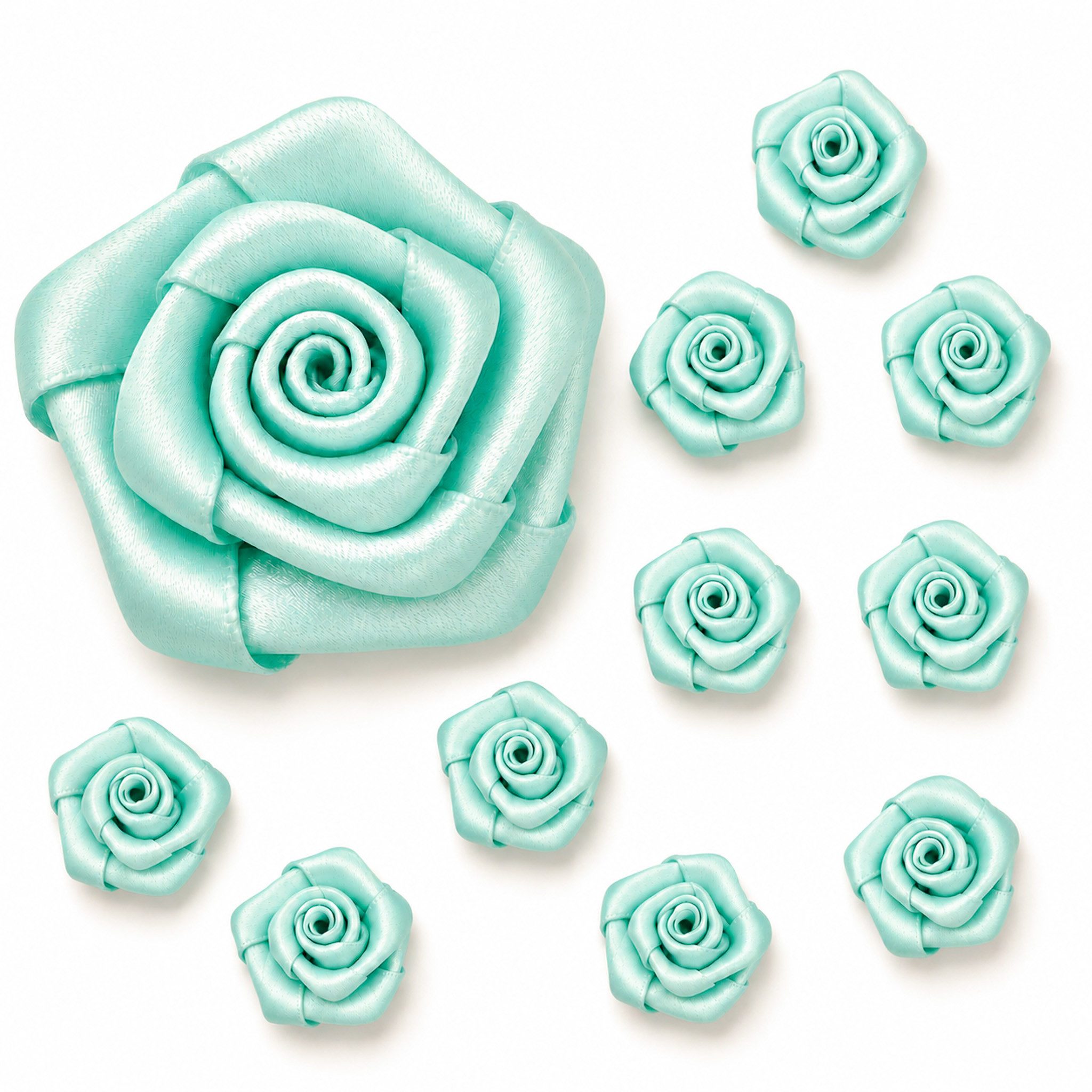 Creativery Streudeko, Satinrosen 3cm zum Basteln & Aufnähen 10 Stück Helltürkis / Aquamarin