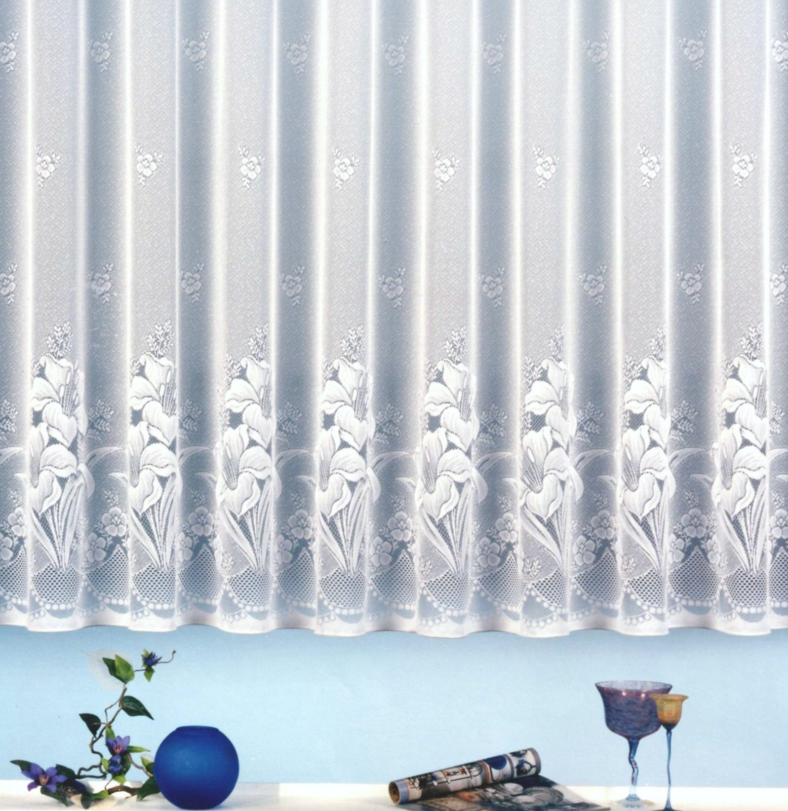 heimtexland Gardine Jacquard Stores Gardine Blumen weiß Fertigstore (1 St), günstig online kaufen