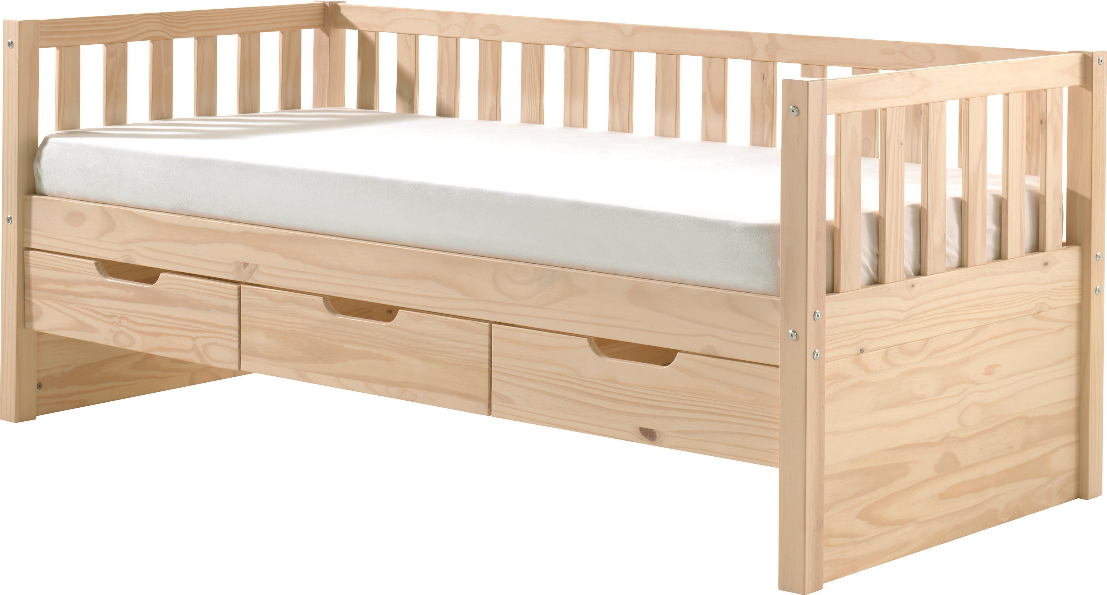 cm, Milky Vipack Pine in Weiß Sprossenumrandung, 90x200 Liegefläche oder Einzelbett,