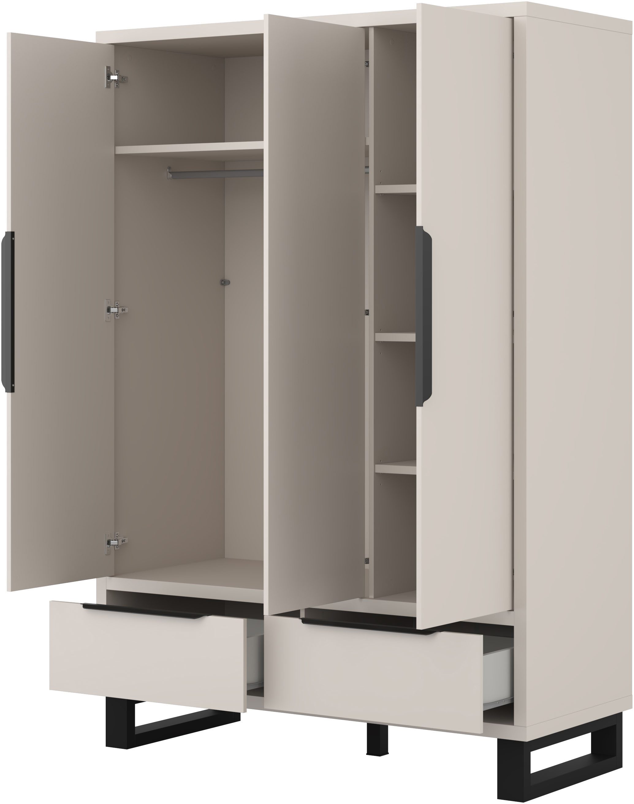 Home affaire Drehtürenschrank Bronne,Breite 145 cm, Kleiderschrank inclusive Innenausstattung Kleiderschrank, 2 Schubkästen, Metallgriffe, Garderobe – Bild 4 von 5