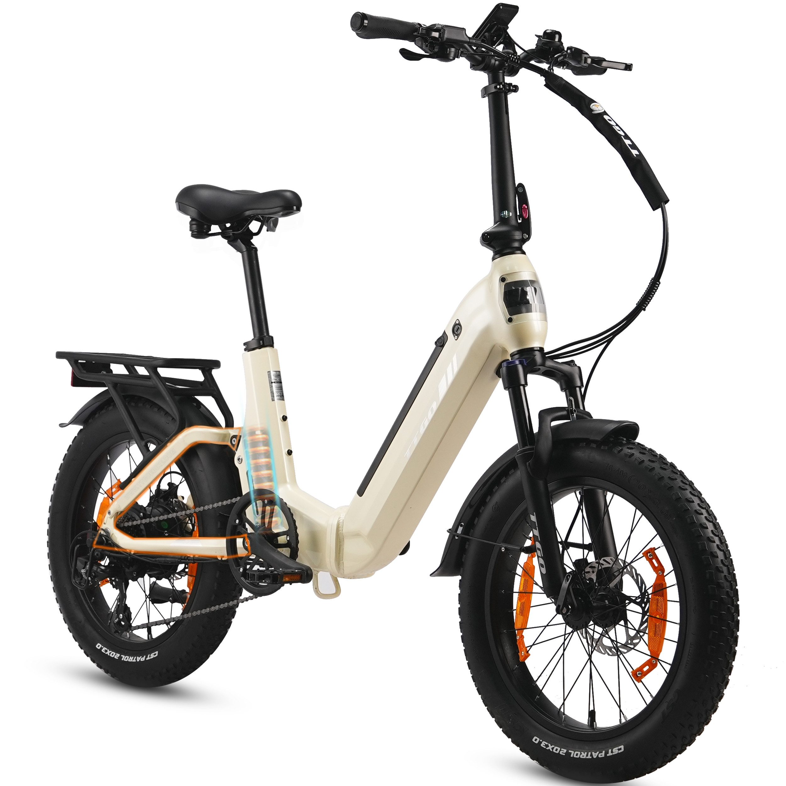 TTGO E-Bike Klapprad 20 Zoll, Fully, Vollfederung, 70Nm Hinterradmotor, 120km, max.150kg, 7 Gang SHIMANO, Kettenschaltung, Heckmotor, 720 Wh, F7, Drehmomentsensor, Lockout-Federgabel, Elektrofahrrad, Damen Herren